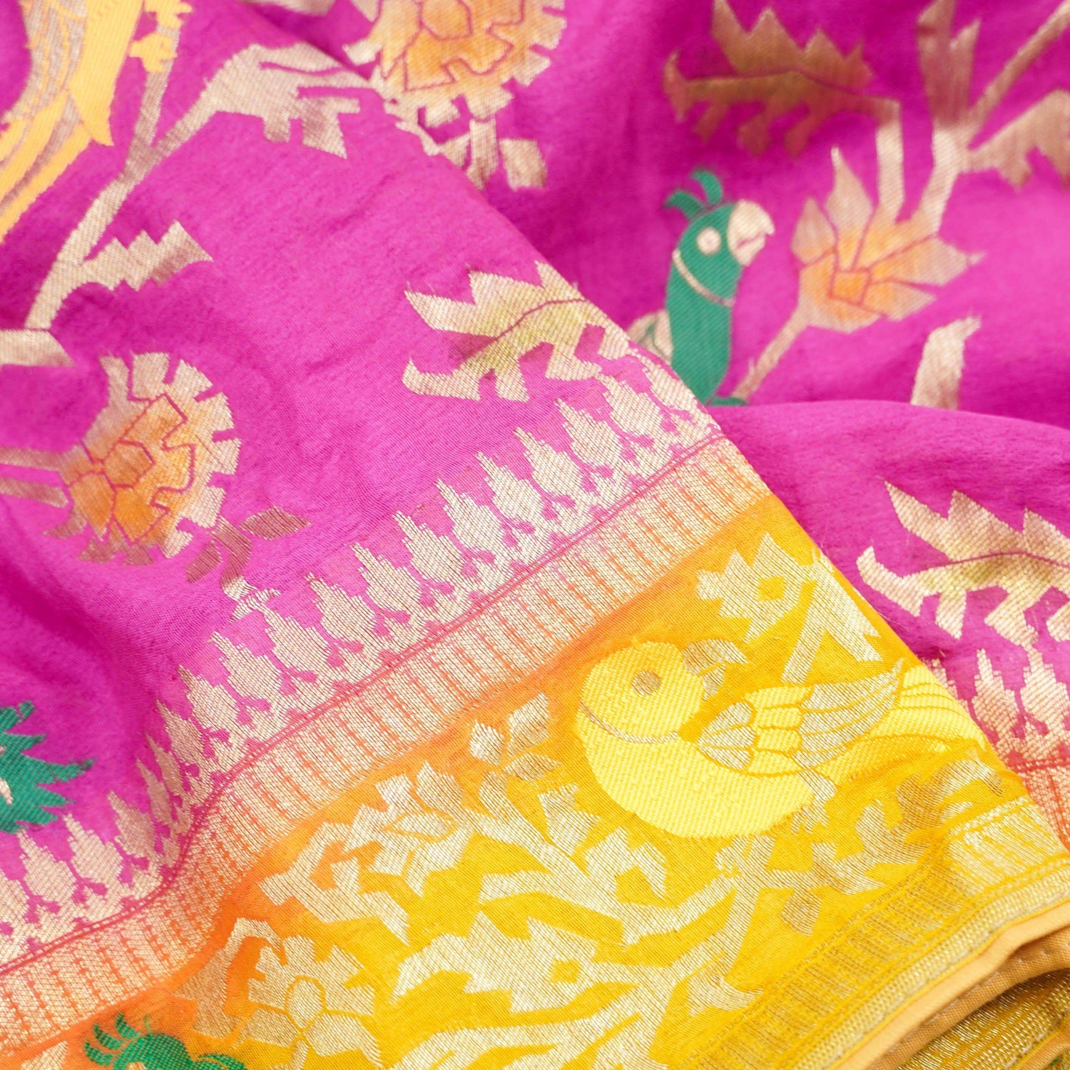 Georgette Birds of Paradise Tri Color Banarasi Saree