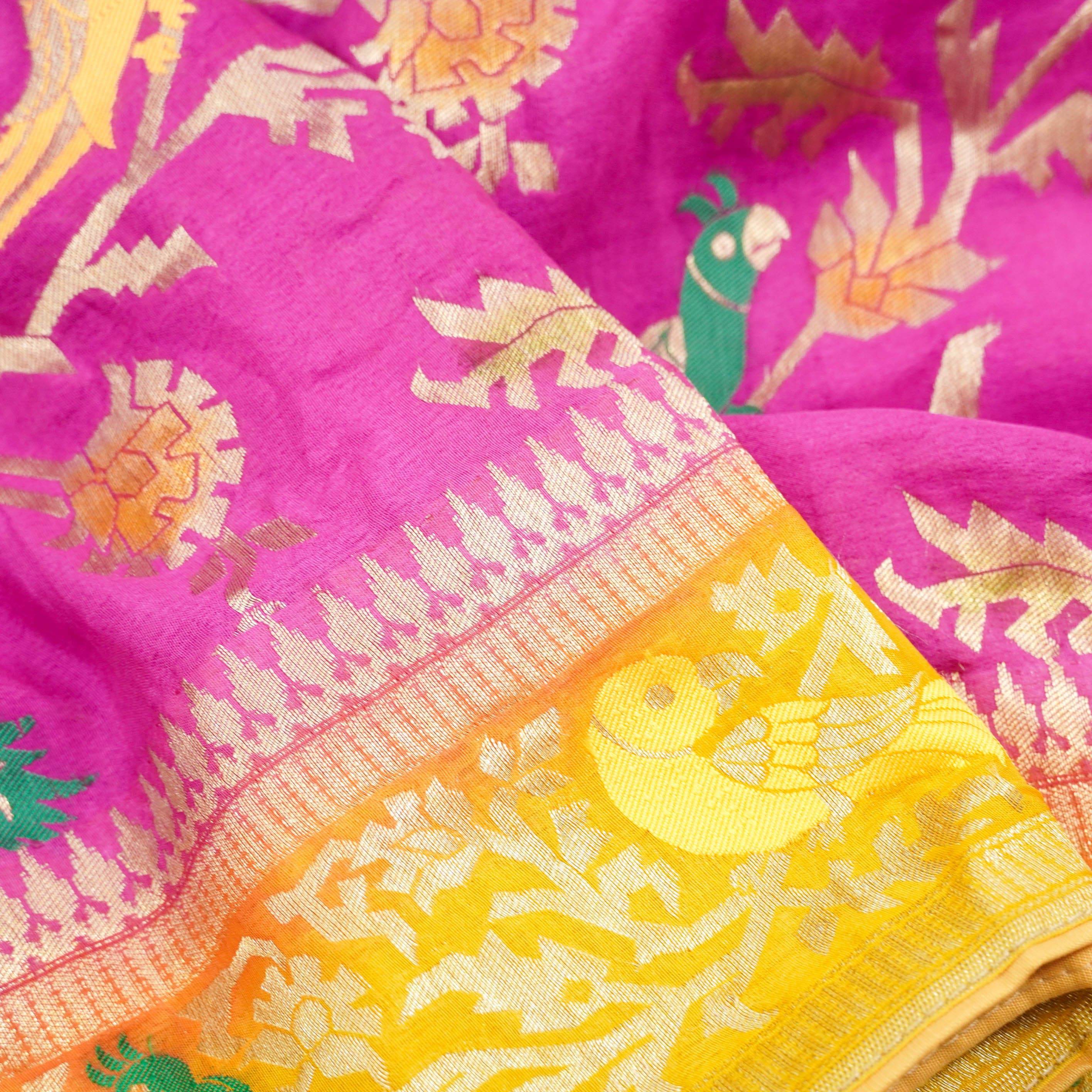 Georgette Birds of Paradise Tri Color Banarasi Saree