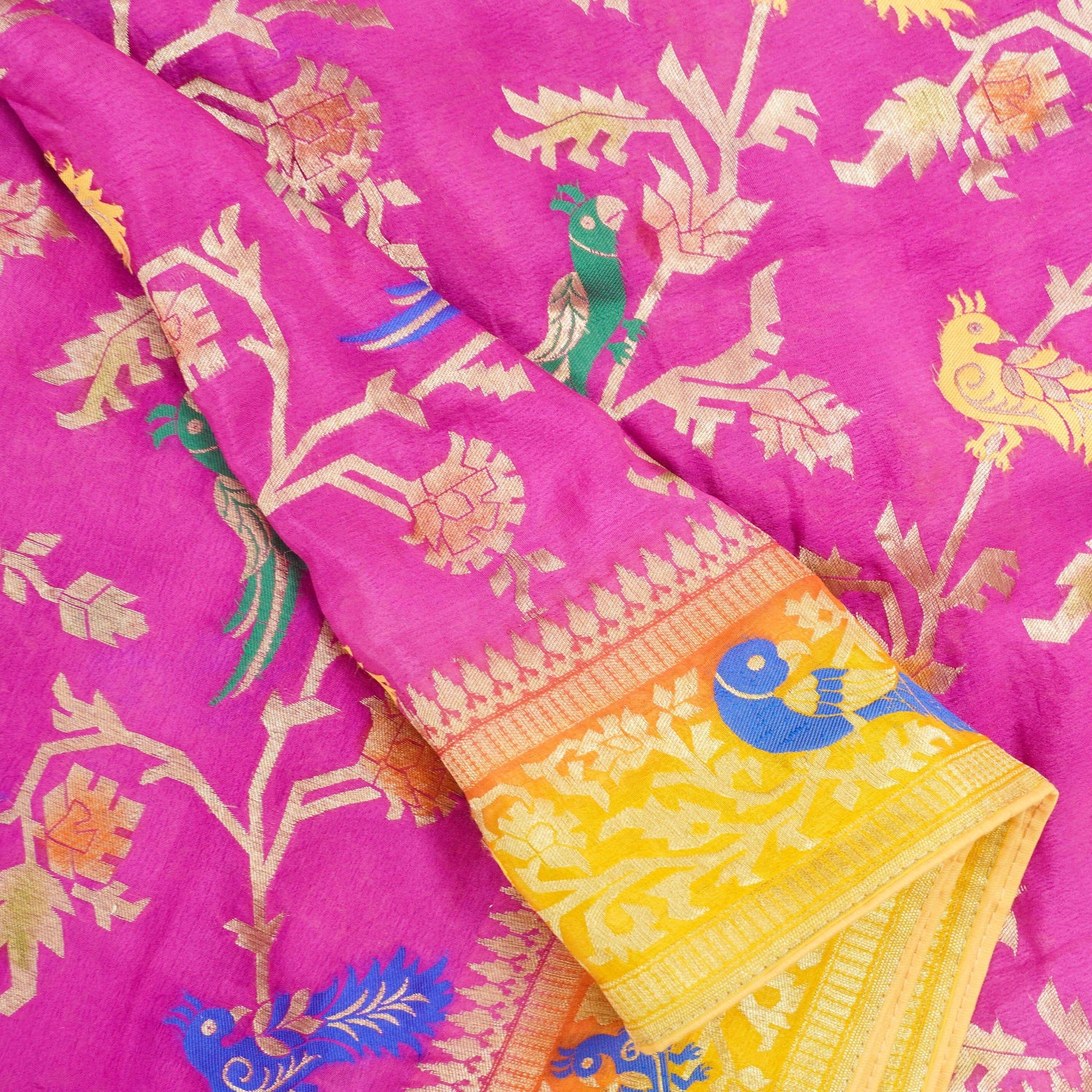 Georgette Birds of Paradise Tri Color Banarasi Saree