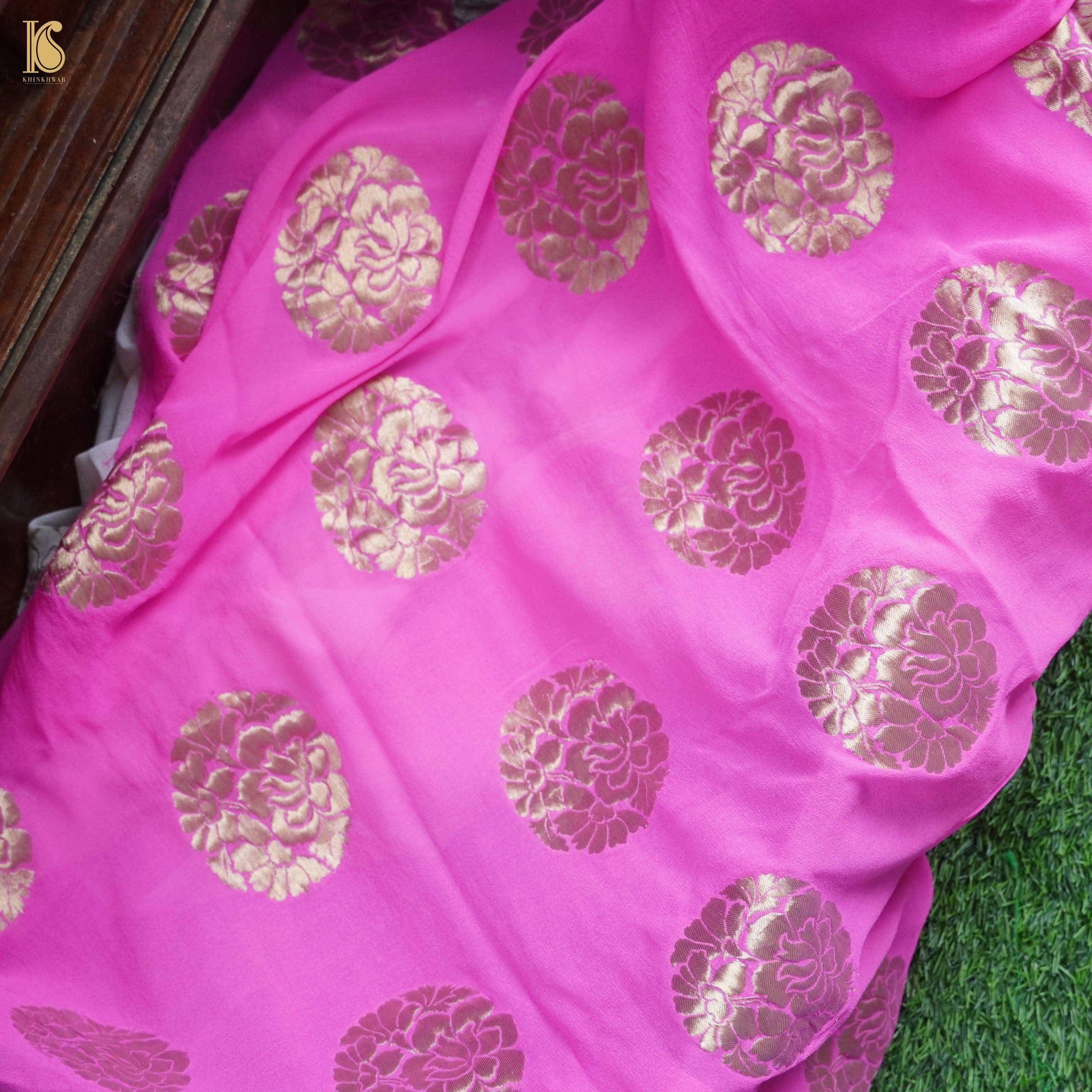 Pure Georgette Handloom Banarasi Pink Fabric – Khinkhwab