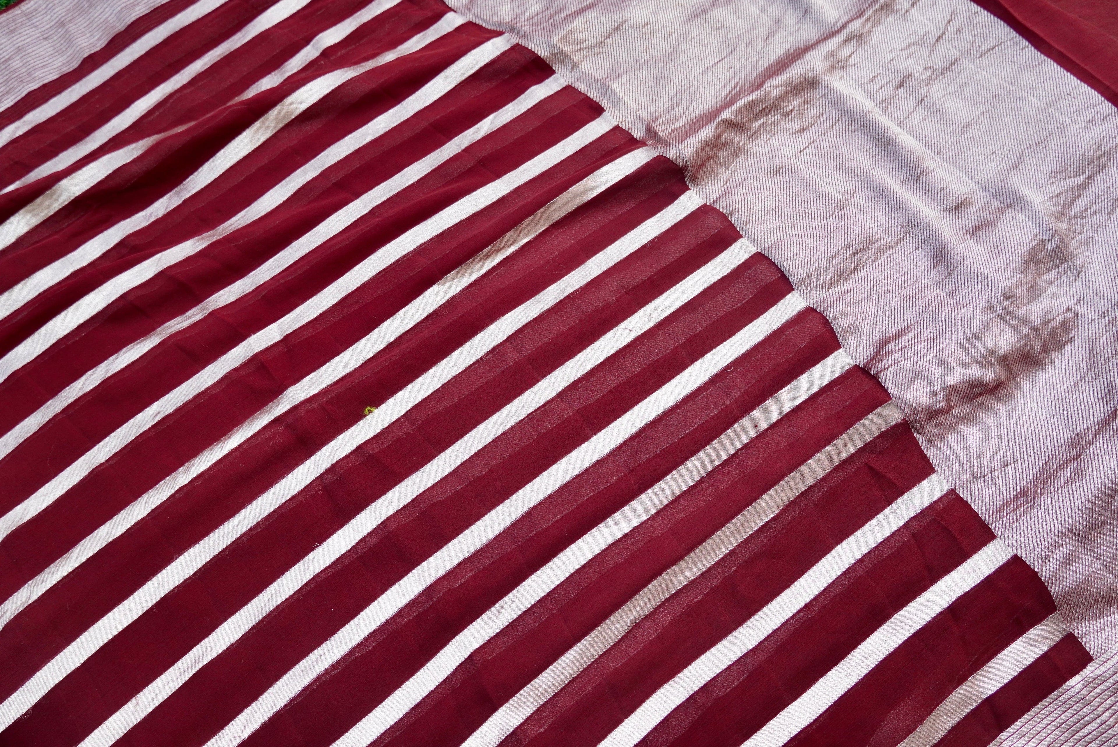 Pure Georgette Handloom Stripes Banarasi Saree