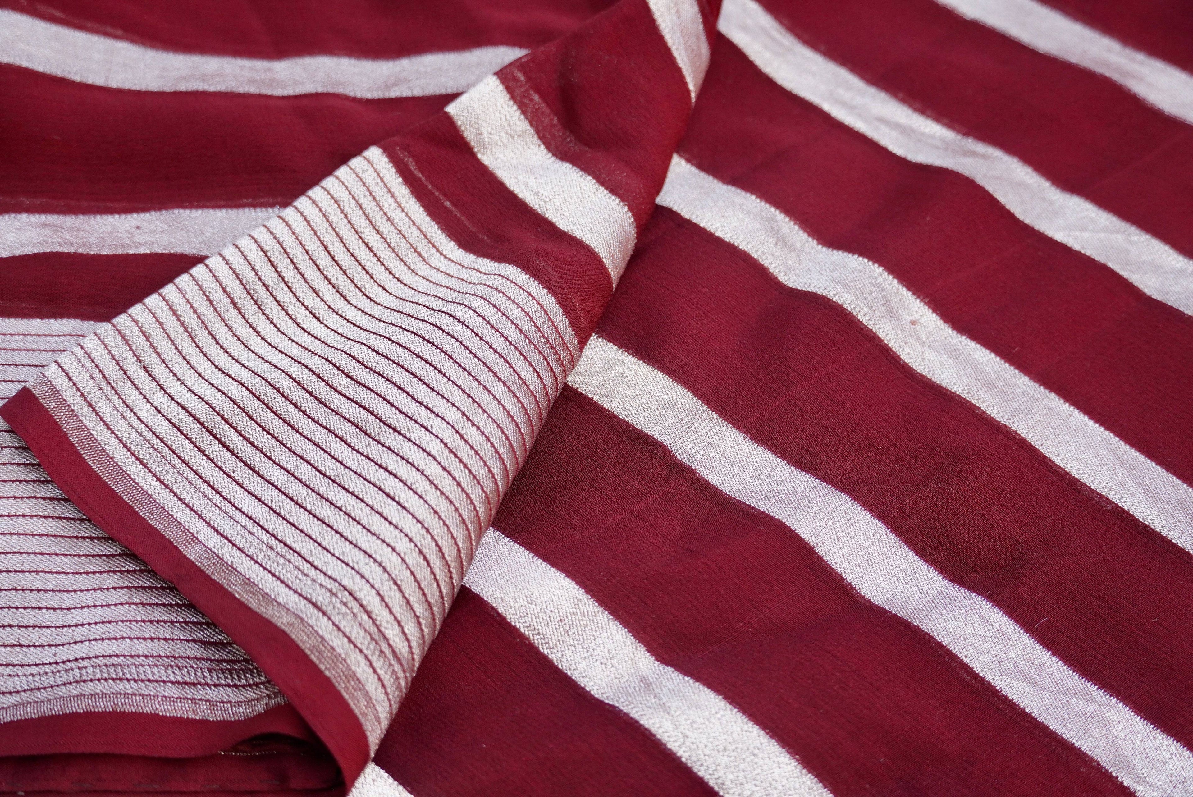 Pure Georgette Handloom Stripes Banarasi Saree