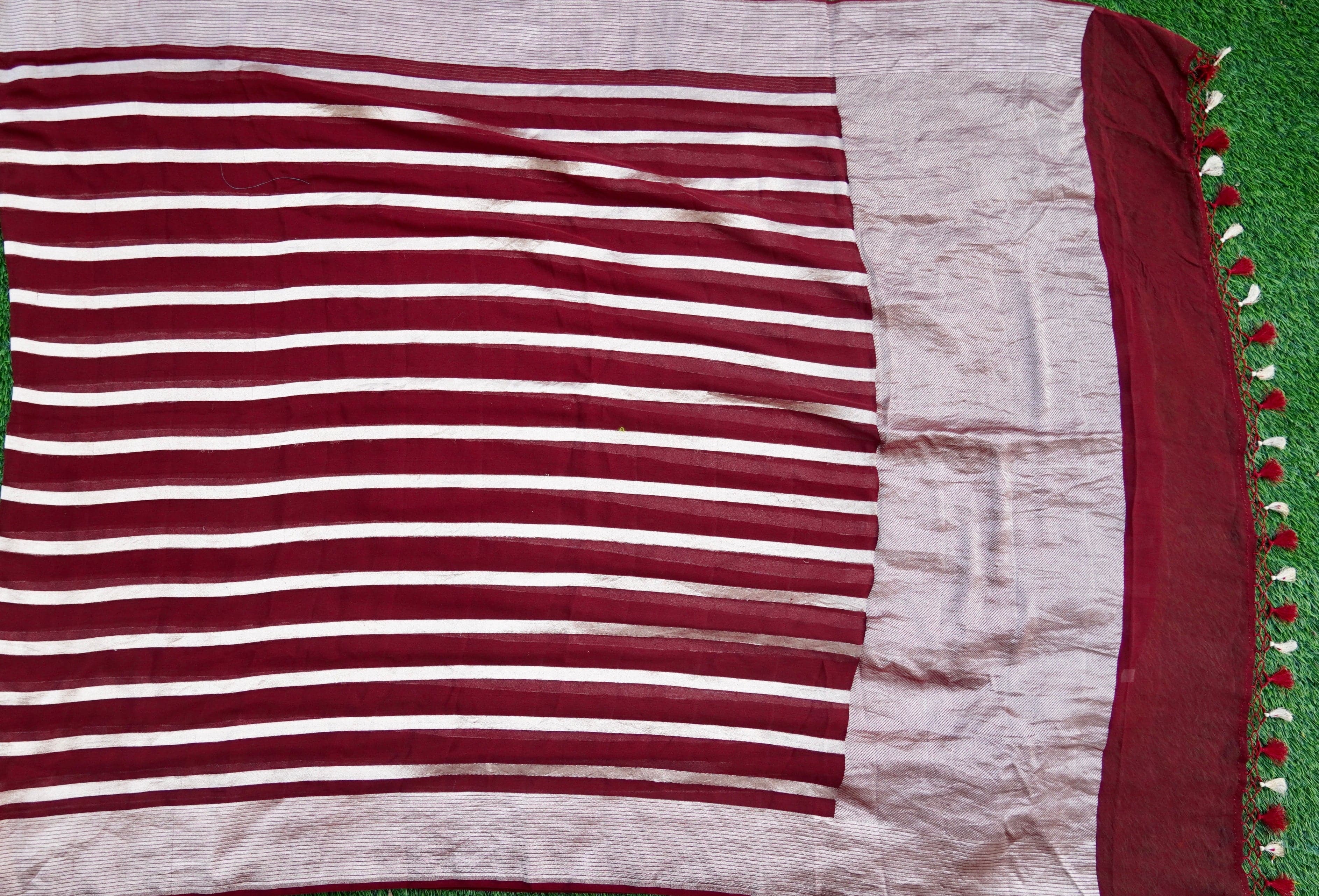 Pure Georgette Handloom Stripes Banarasi Saree