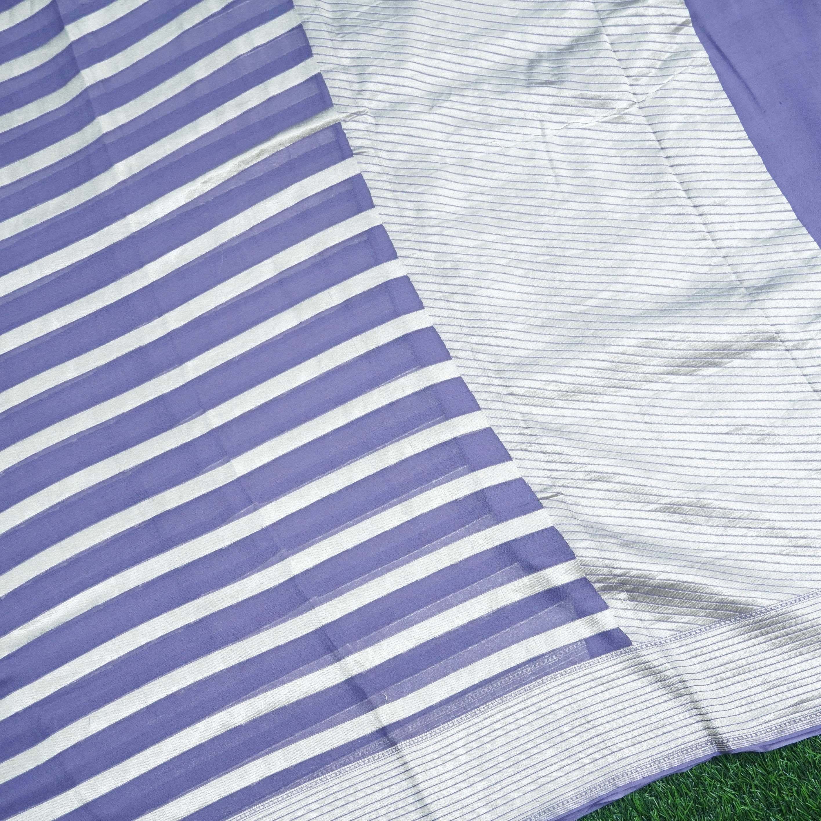 Pure Georgette Handloom Stripes Banarasi Saree