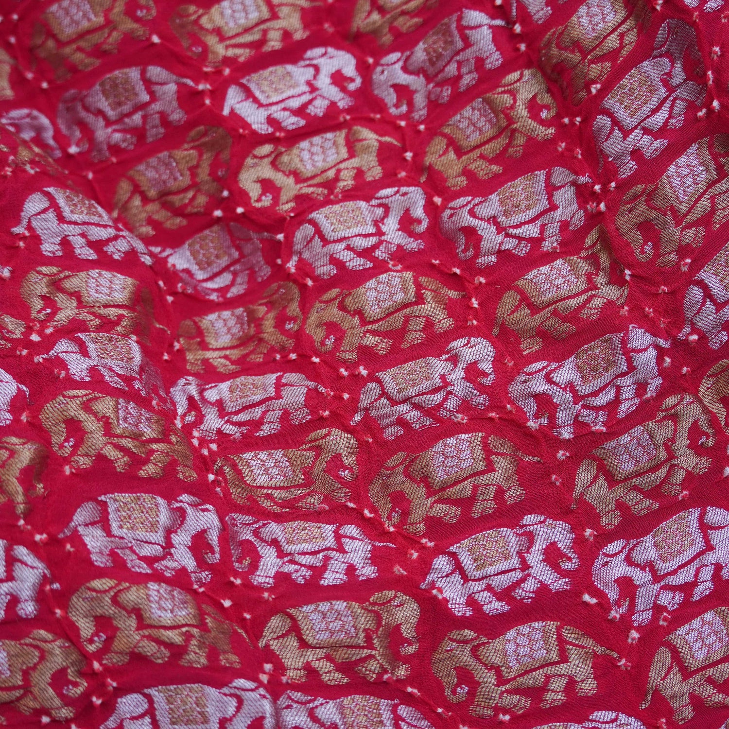 Red Pure Georgette Handloom Banarasi Bandhani Suit Fabric