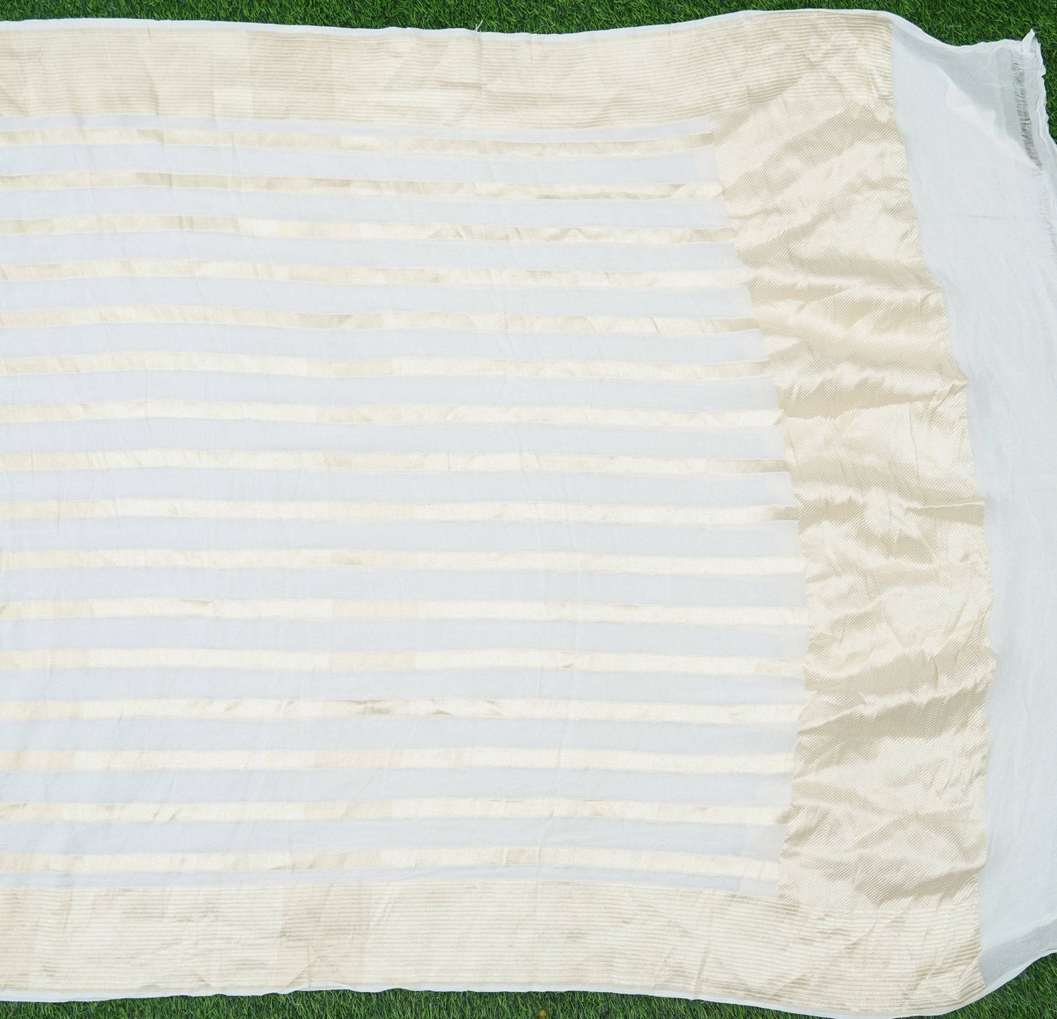 White Pure Georgette Handloom Banarasi Stripes Dupatta