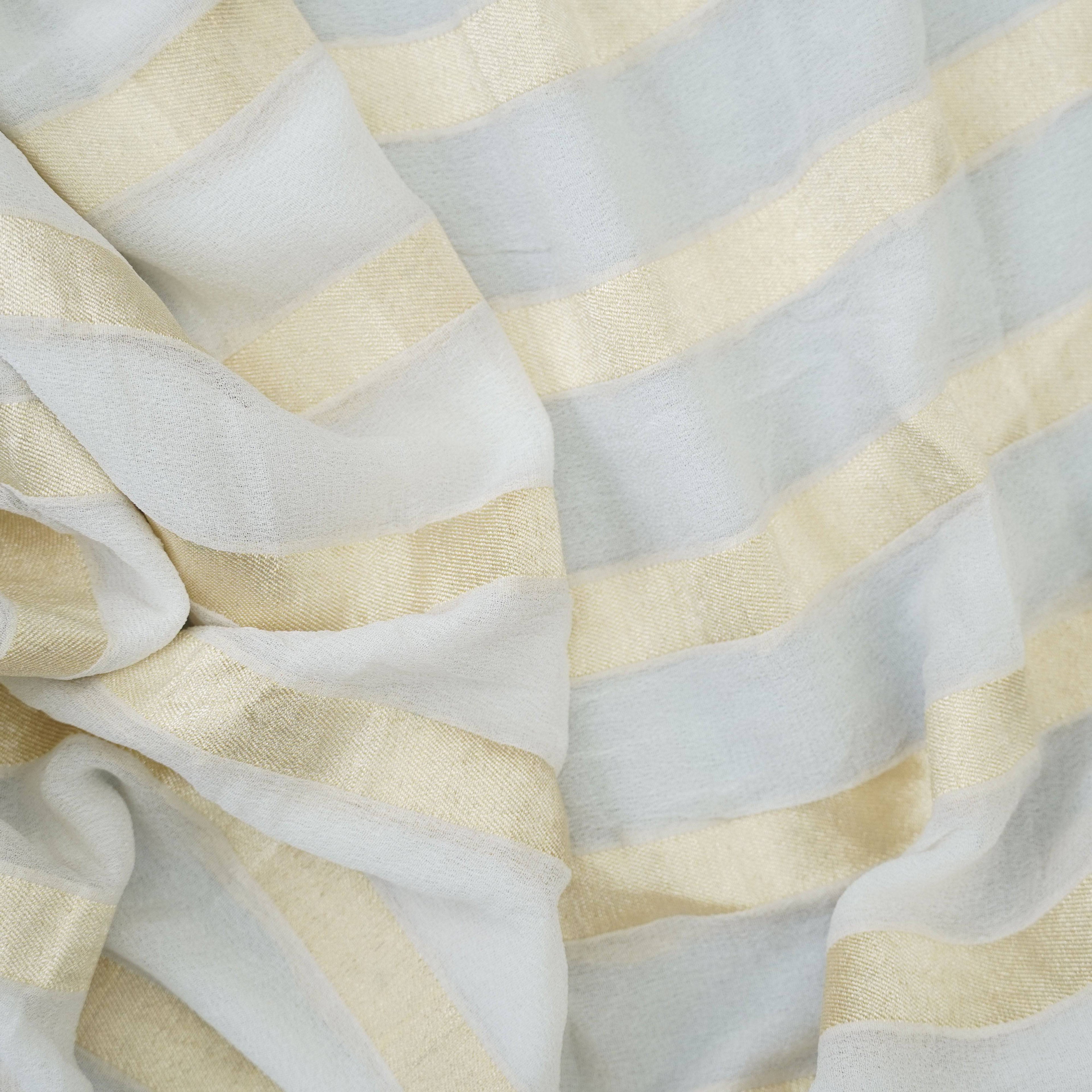 White Pure Georgette Handloom Banarasi Stripes Dupatta