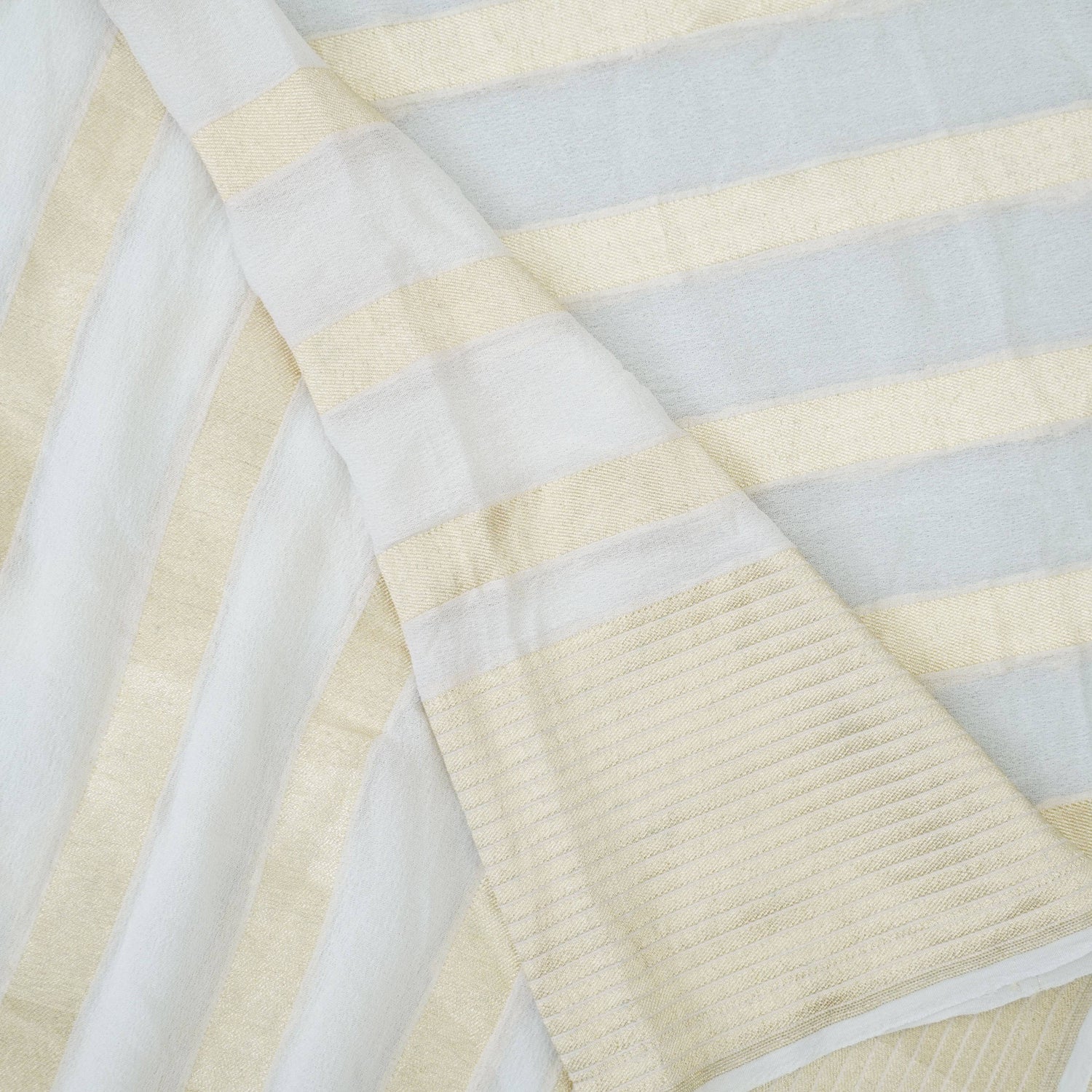 White Pure Georgette Handloom Banarasi Stripes Dupatta