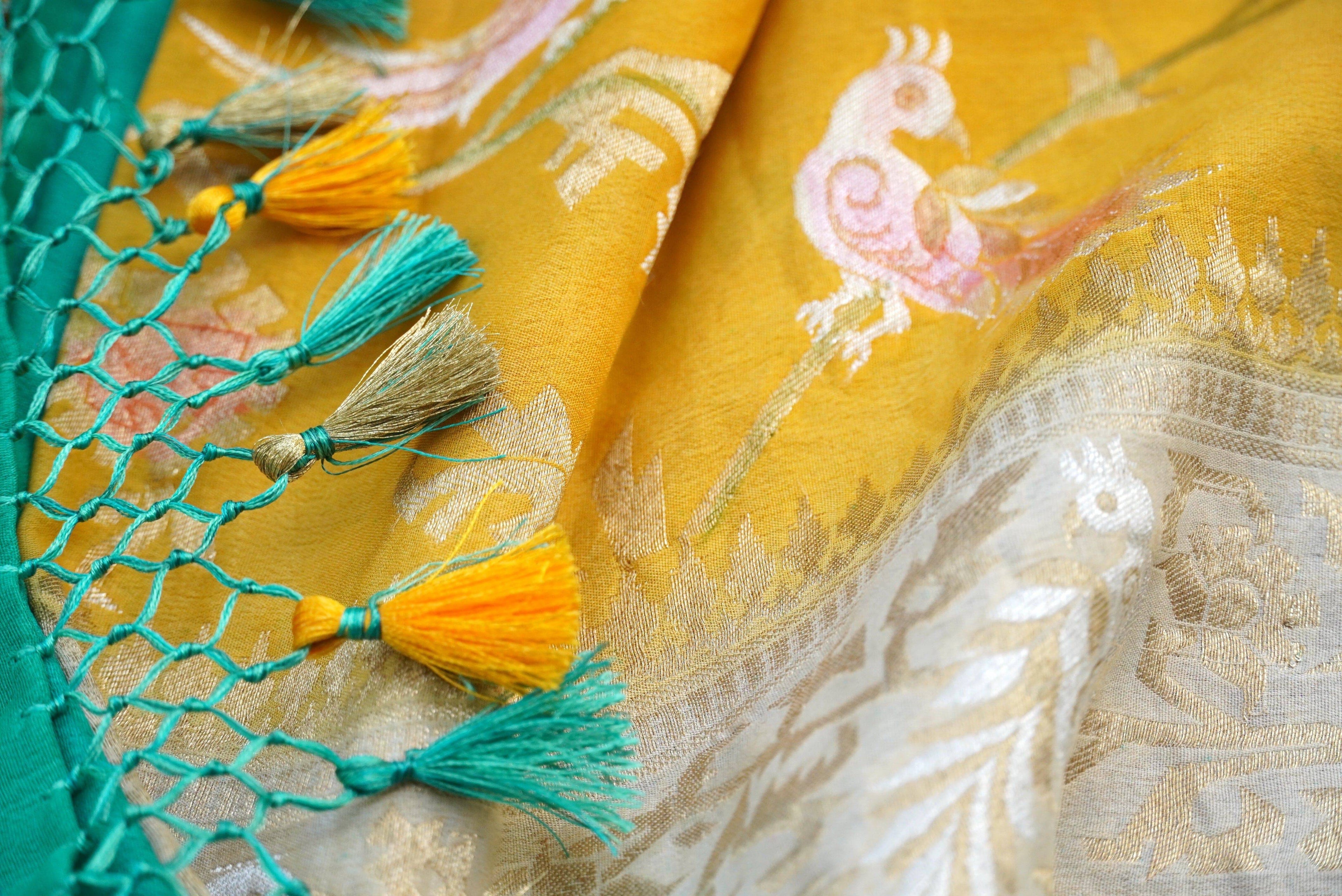 Yellow Georgette Handloom Banarasi Birds of Paradise Saree