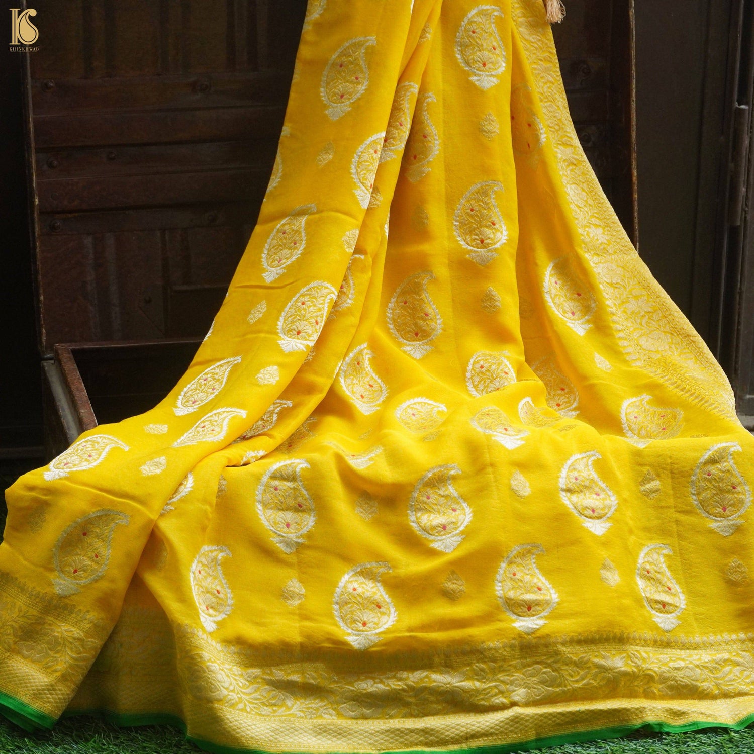 Yellow Georgette Handloom Banarasi Saree