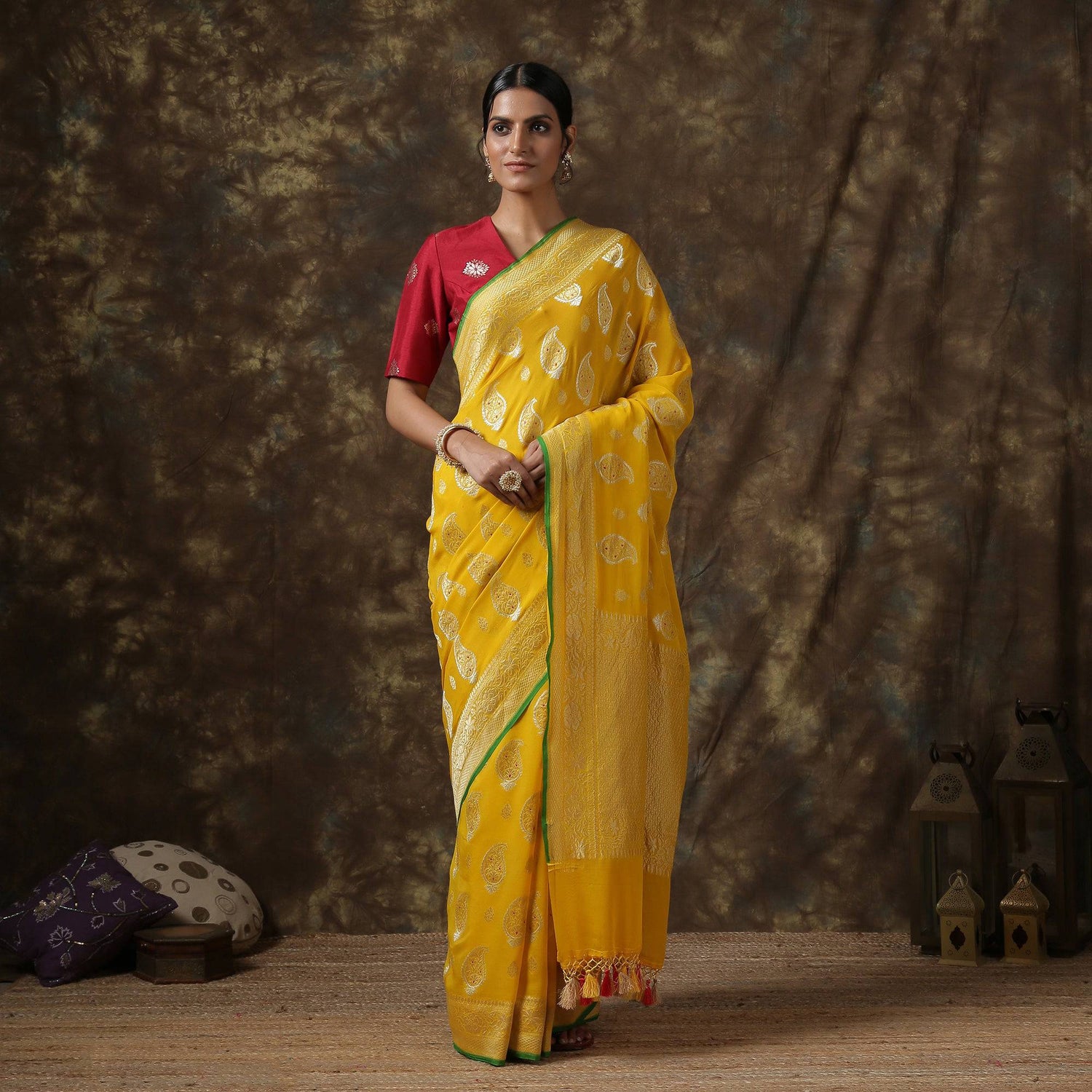 Yellow Georgette Handloom Banarasi Saree