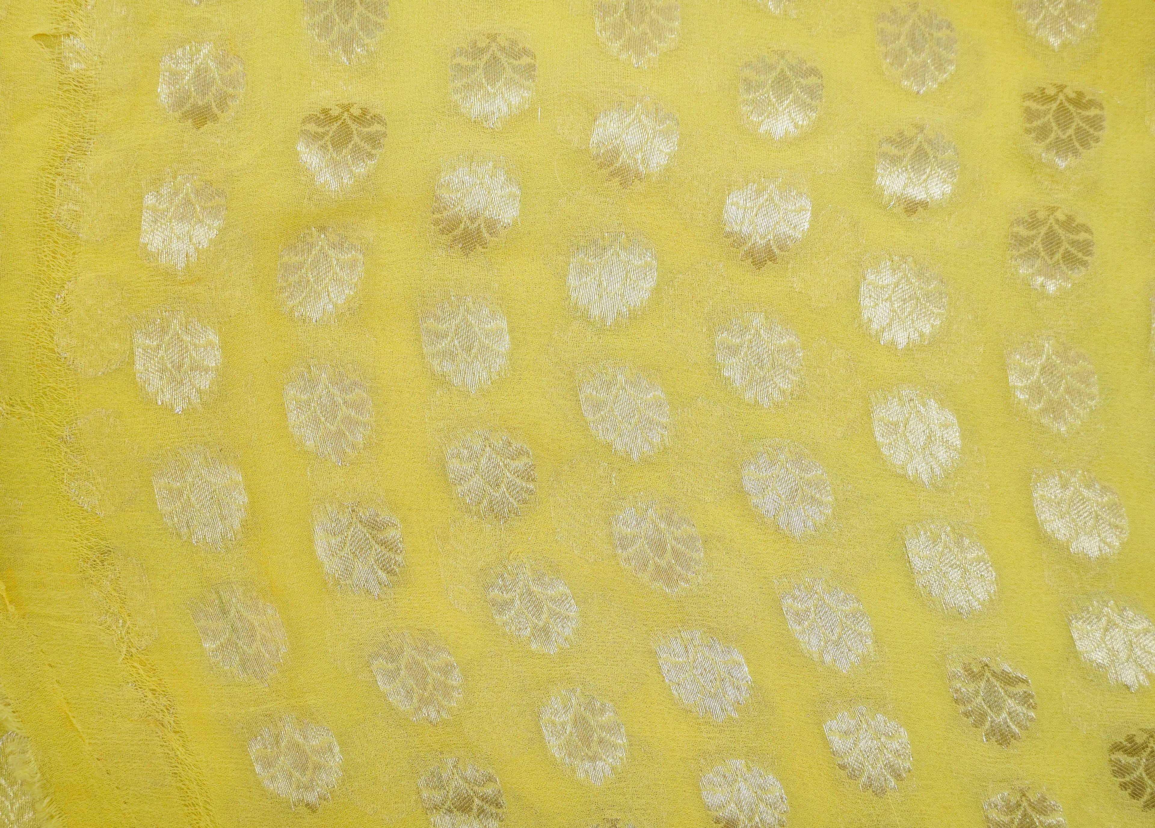 Yellow Stripes Chiffon Georgette Handloom Banarasi Saree