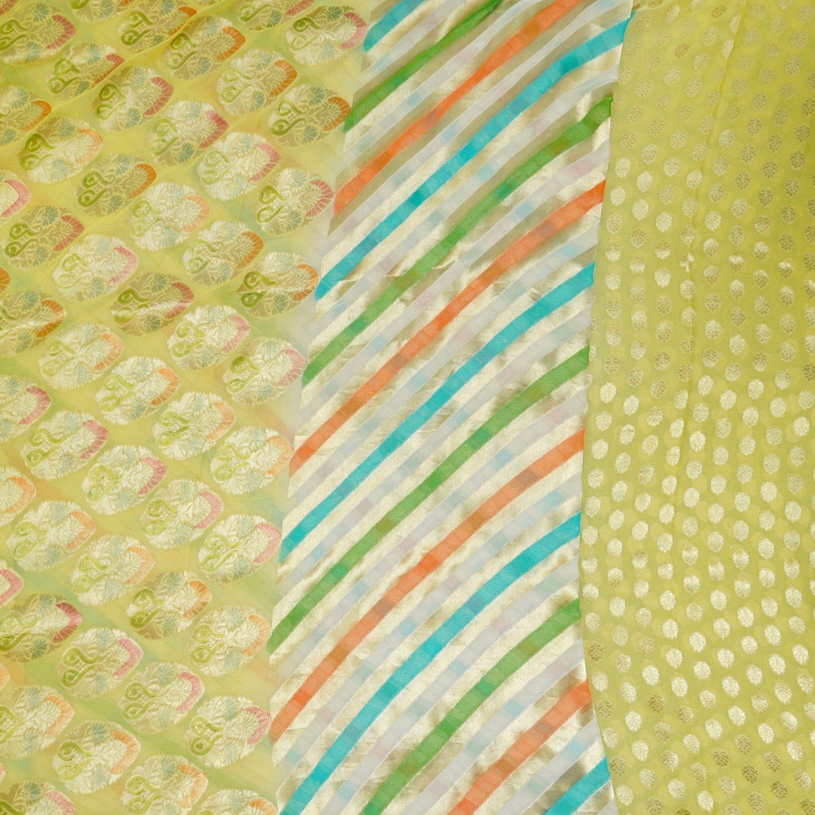 Yellow Stripes Chiffon Georgette Handloom Banarasi Saree