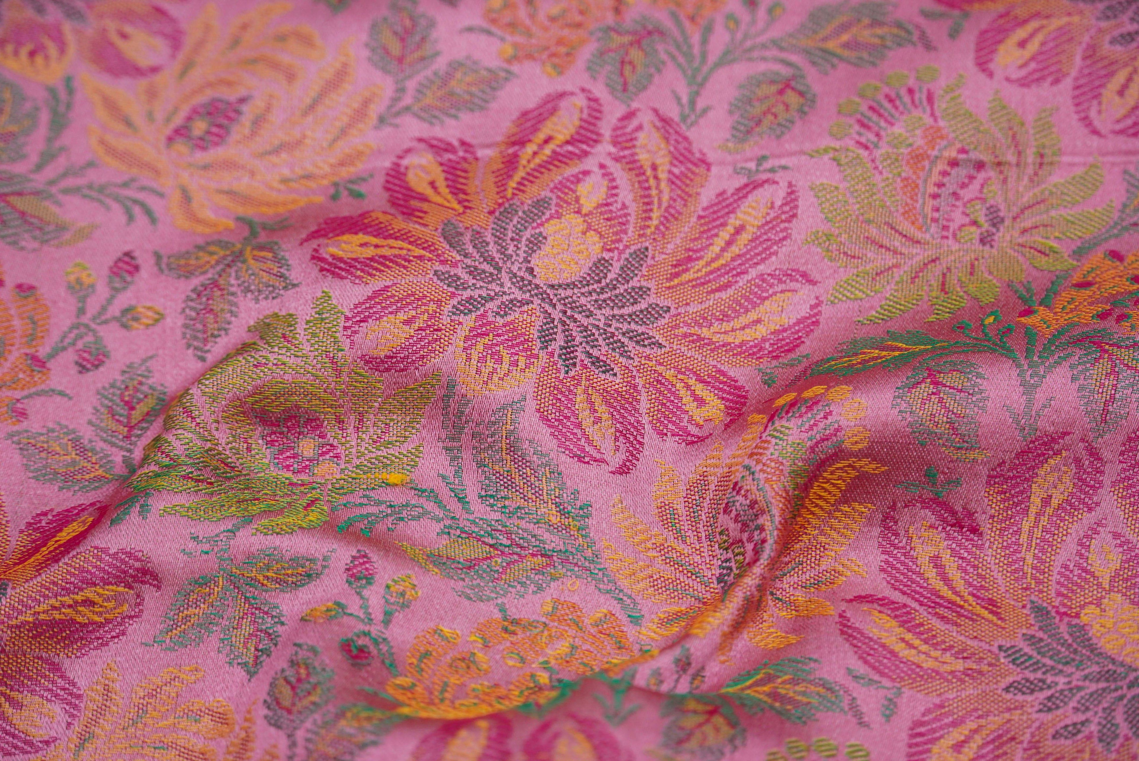 Handloom Banarasi Tanchoi Silk Dahlia Fabric