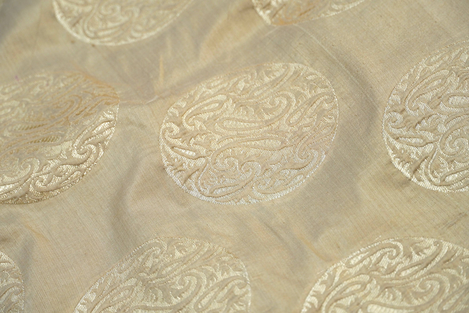Beige Pure Katan Silk Banarasi Fabric