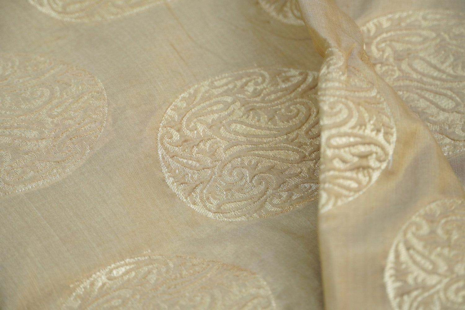 Beige Pure Katan Silk Banarasi Fabric