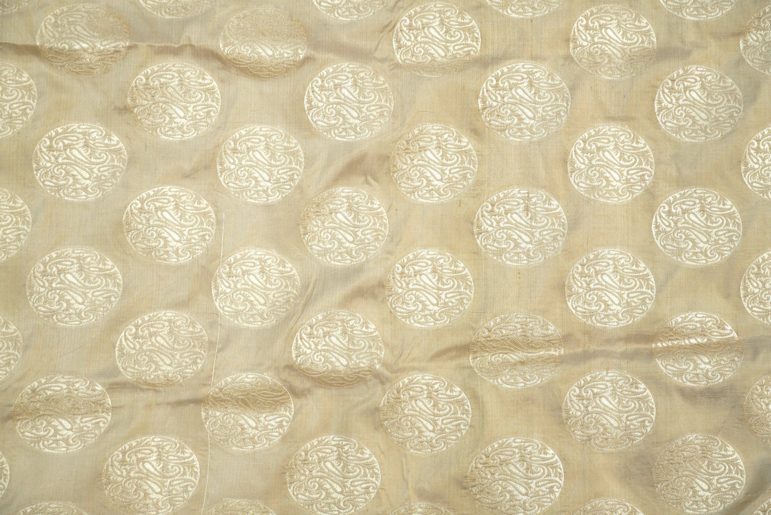 Beige Pure Katan Silk Banarasi Fabric