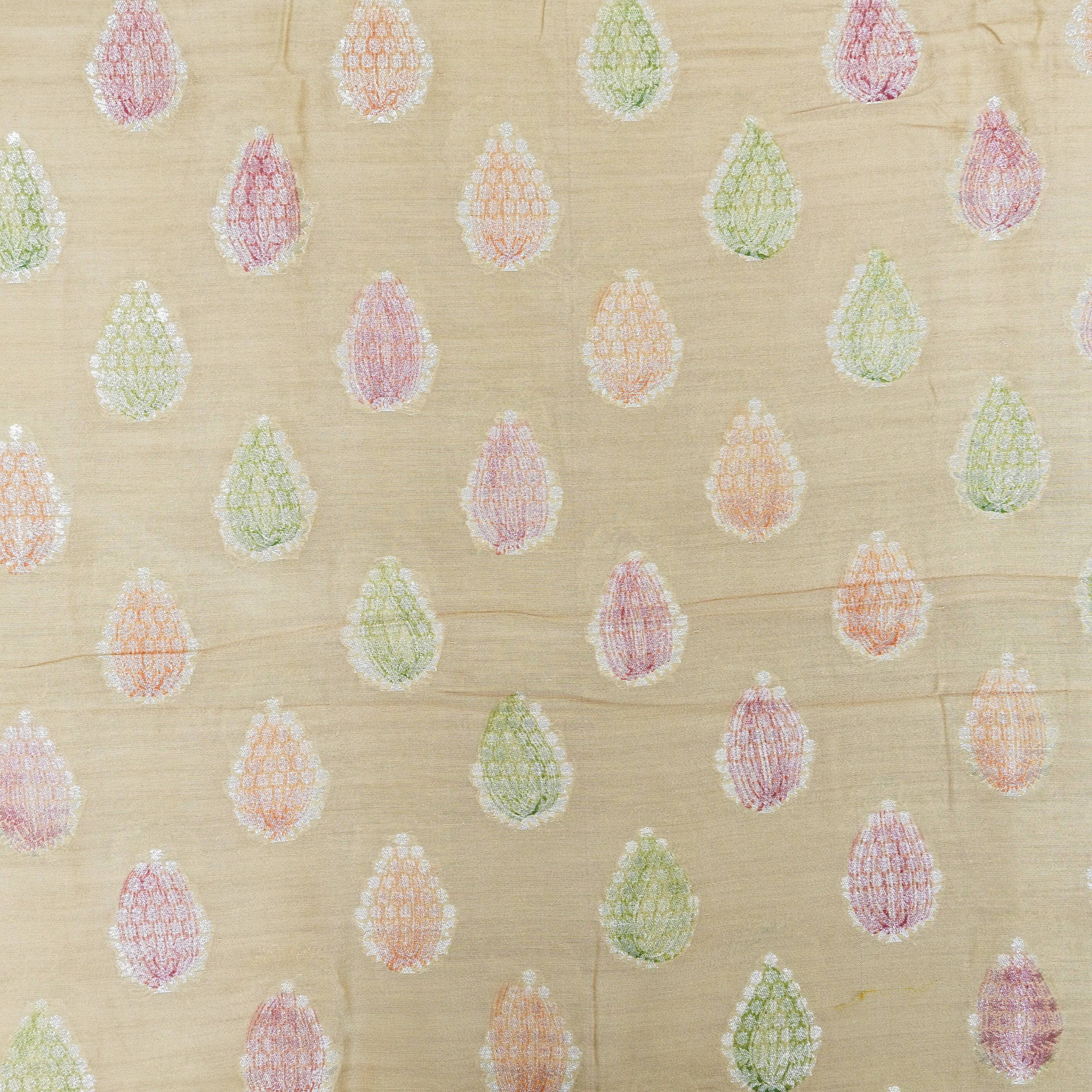 Beige Pure Soft Silk Handloom Banarasi Fabric