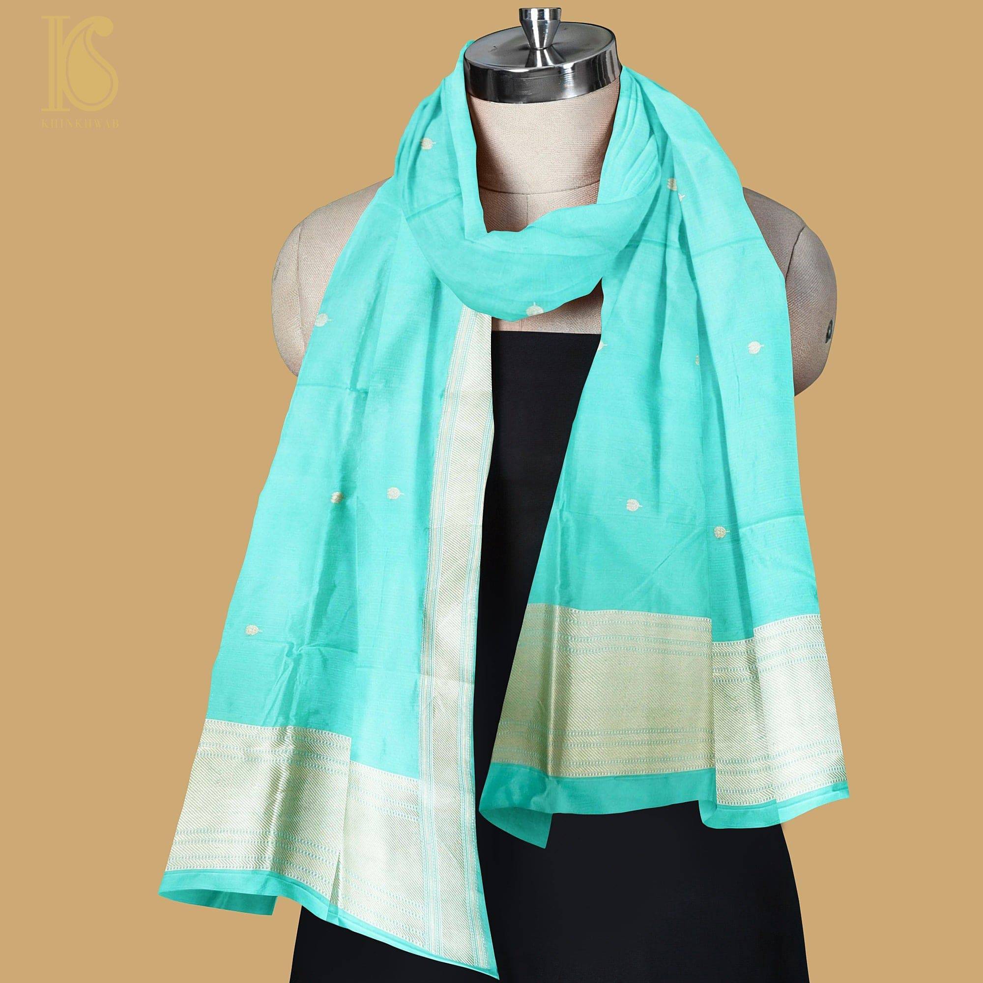 Blue Pure Katan Silk Handwoven Banarasi Kadwa Boota Mogra Dupatta