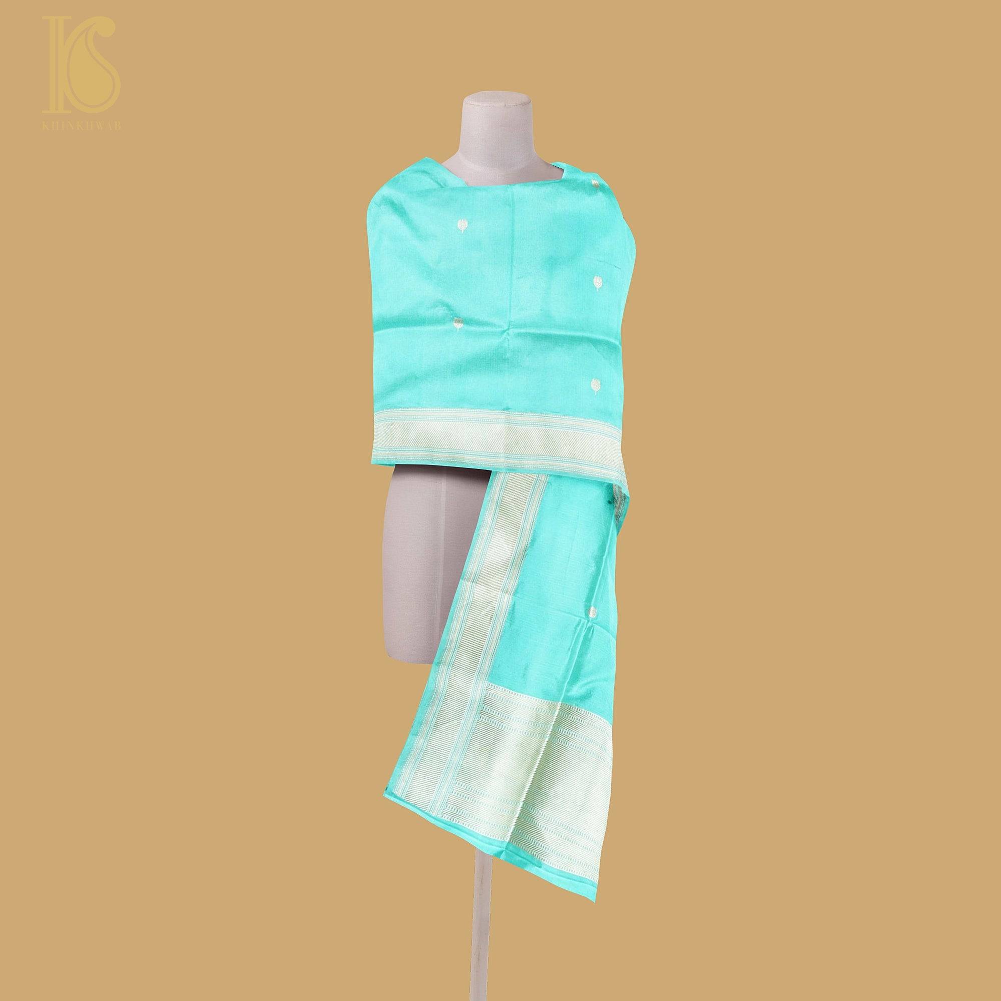 Blue Pure Katan Silk Handwoven Banarasi Kadwa Boota Mogra Dupatta