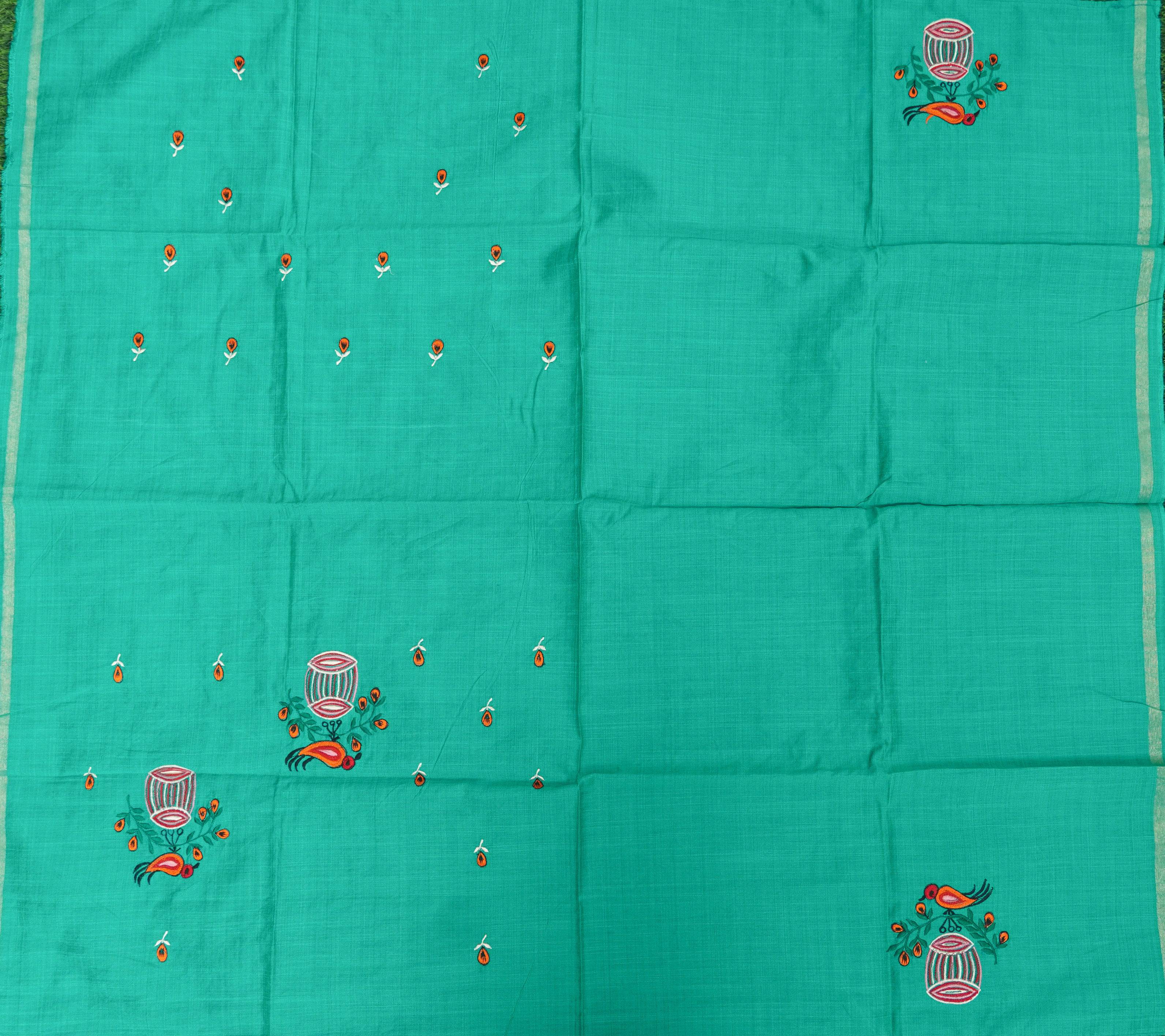 Embroidered Pure Cotton Blouse Green Fabric