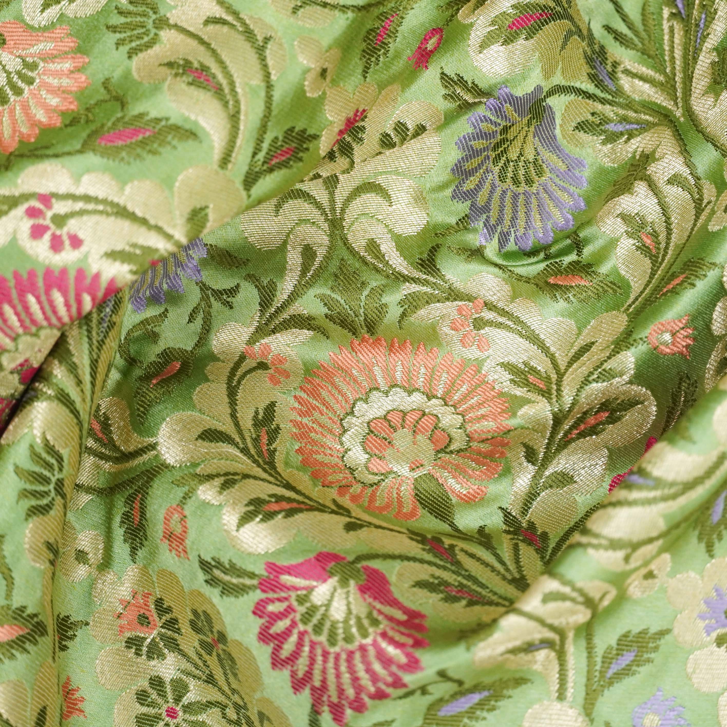 Green Kinkhab / Kimkhab Brocade Banarasi Fabric