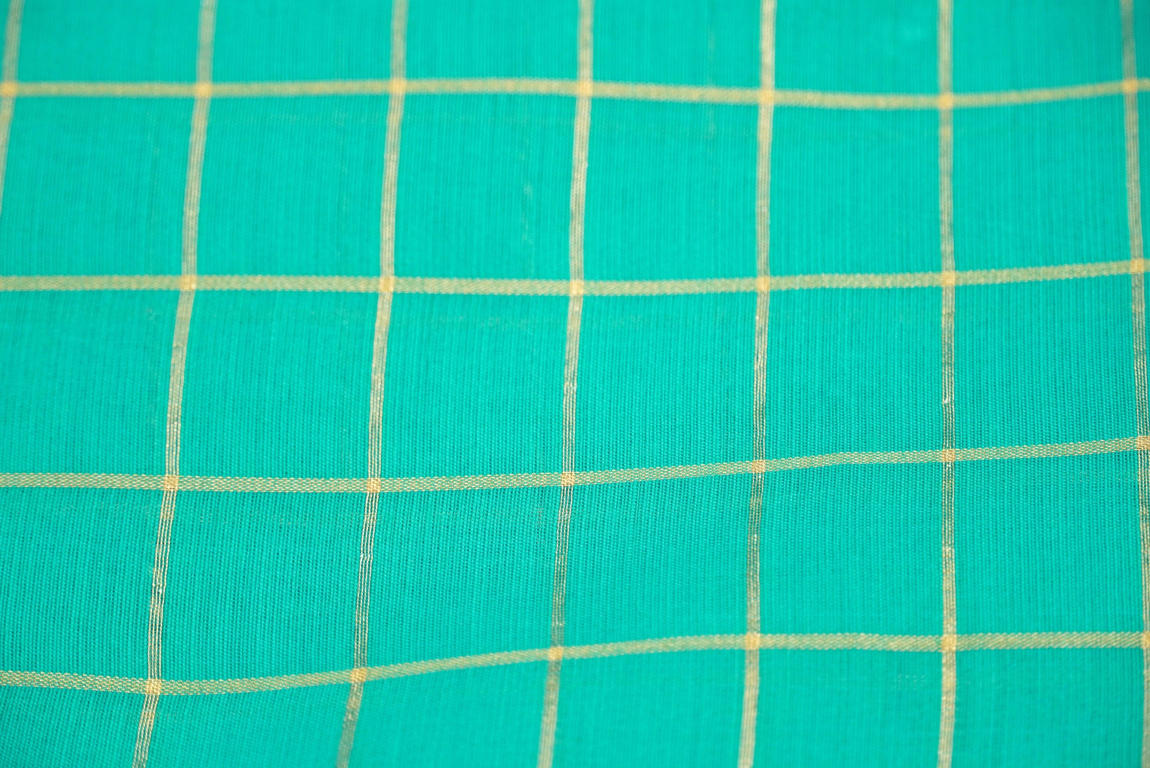 Green Pure Cotton Silk Banarasi Check Fabric