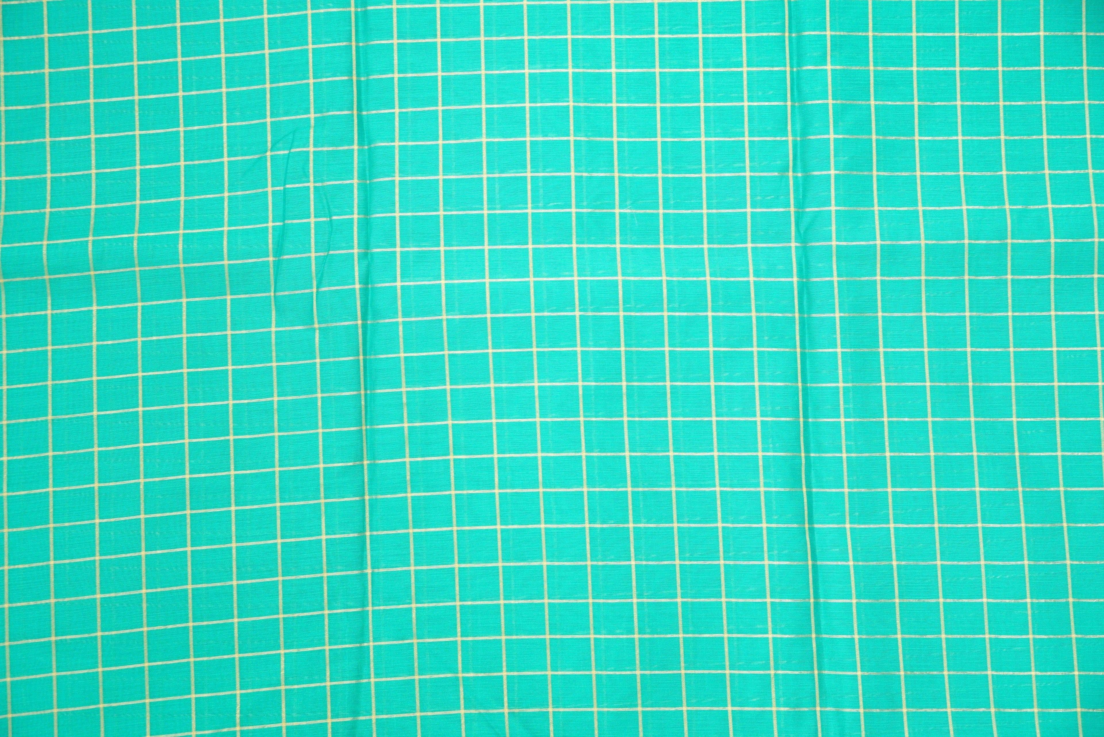 Green Pure Cotton Silk Banarasi Check Fabric