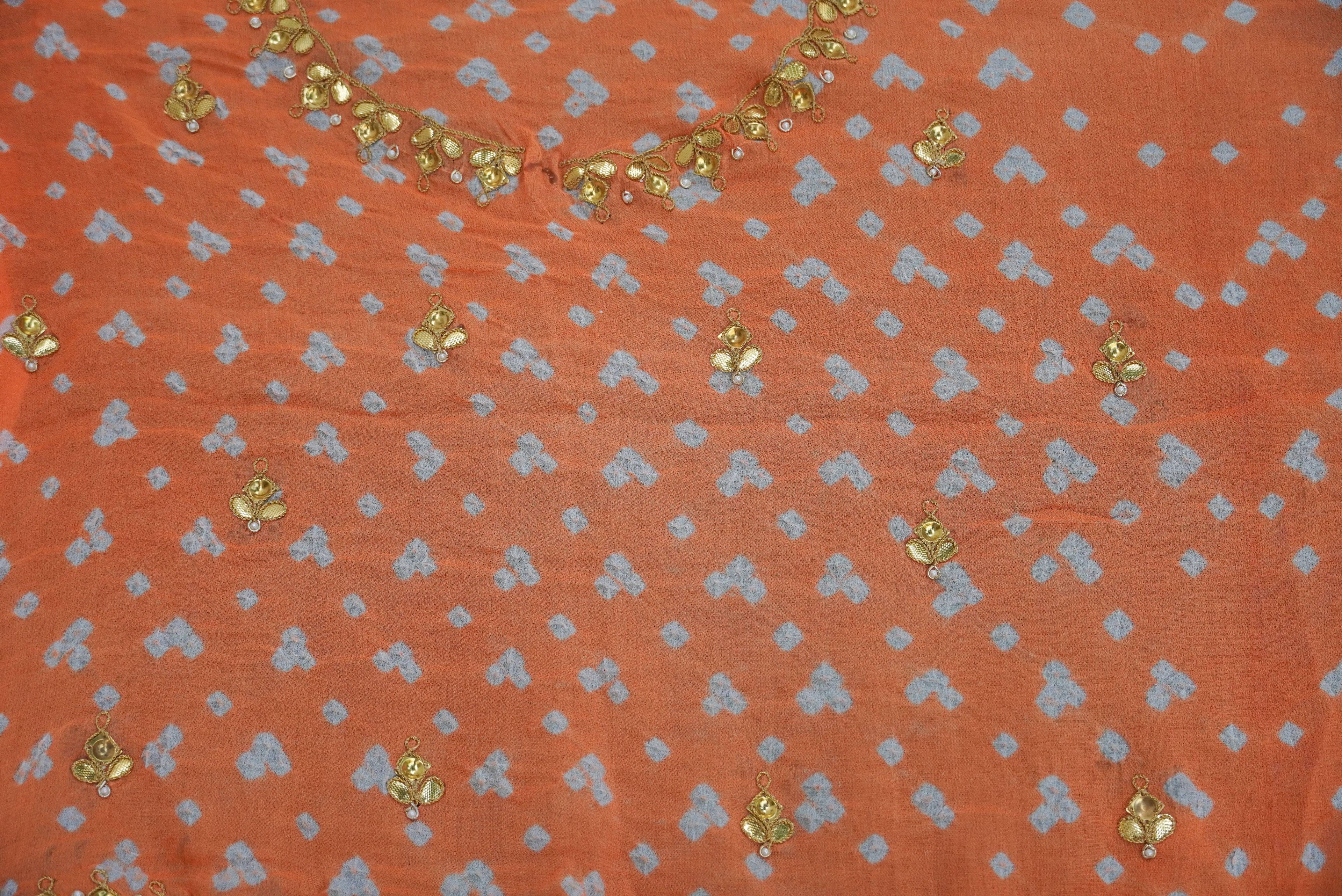 Hand Embroidered Pure Georgette Bandhani Blouse Fabric