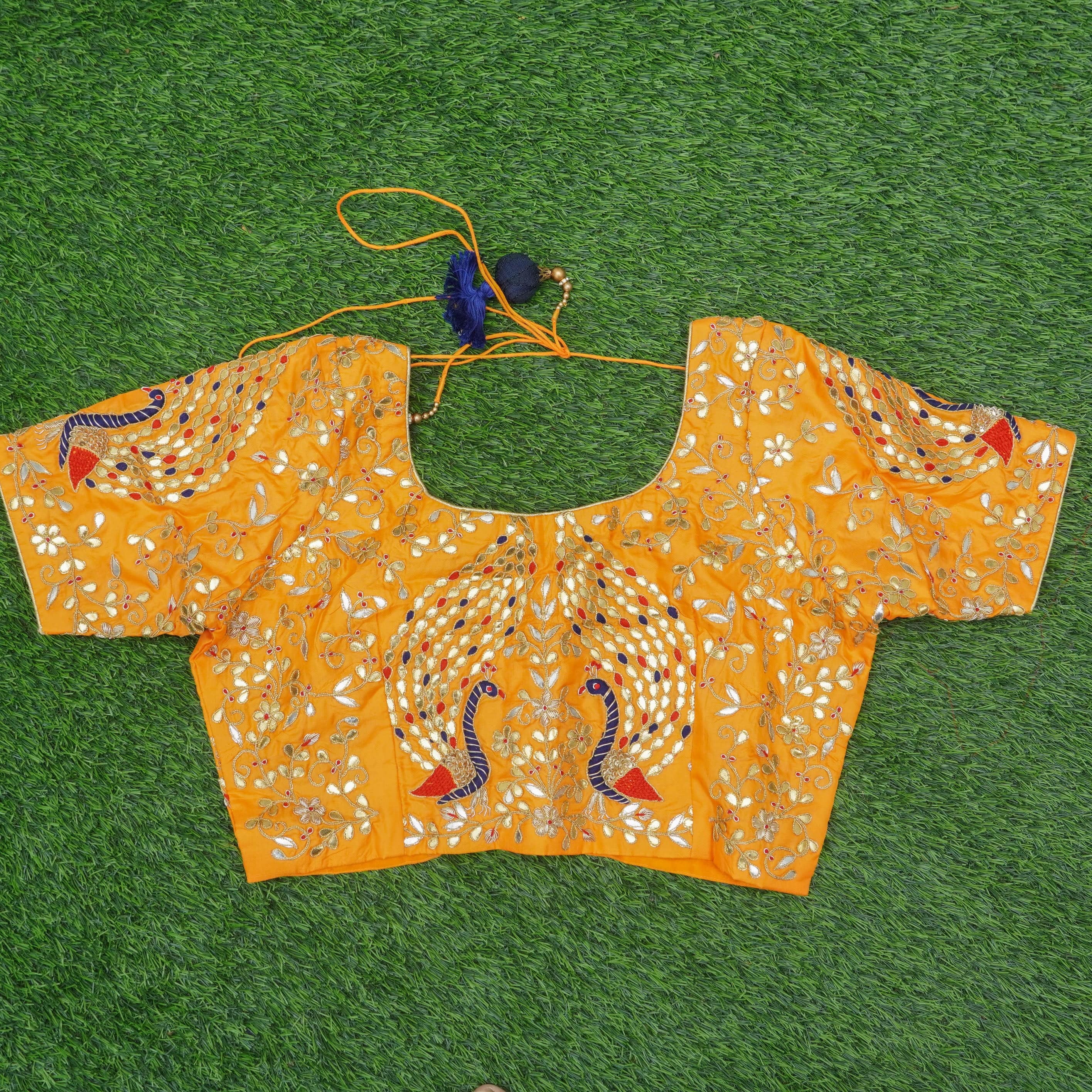 Hand Embroidered Pure Silk Orange Stitched Blouse