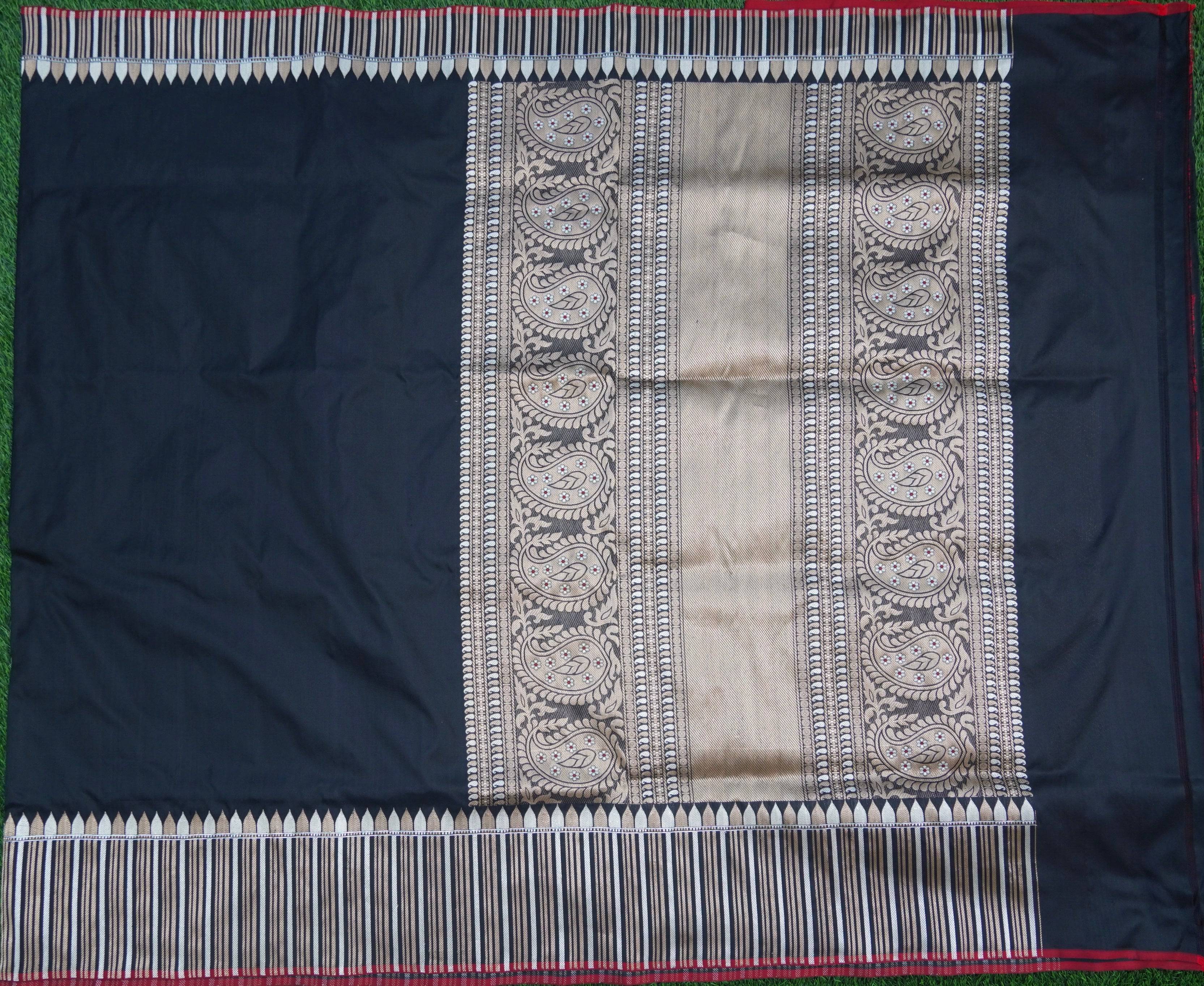 Handloom Katan Silk Black Banarasi Saree