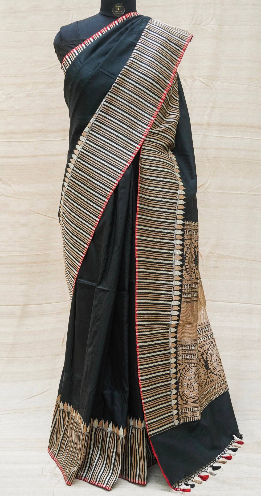Handloom Katan Silk Black Banarasi Saree
