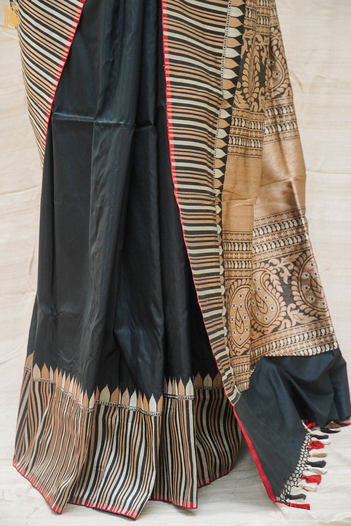 Handloom Katan Silk Black Banarasi Saree
