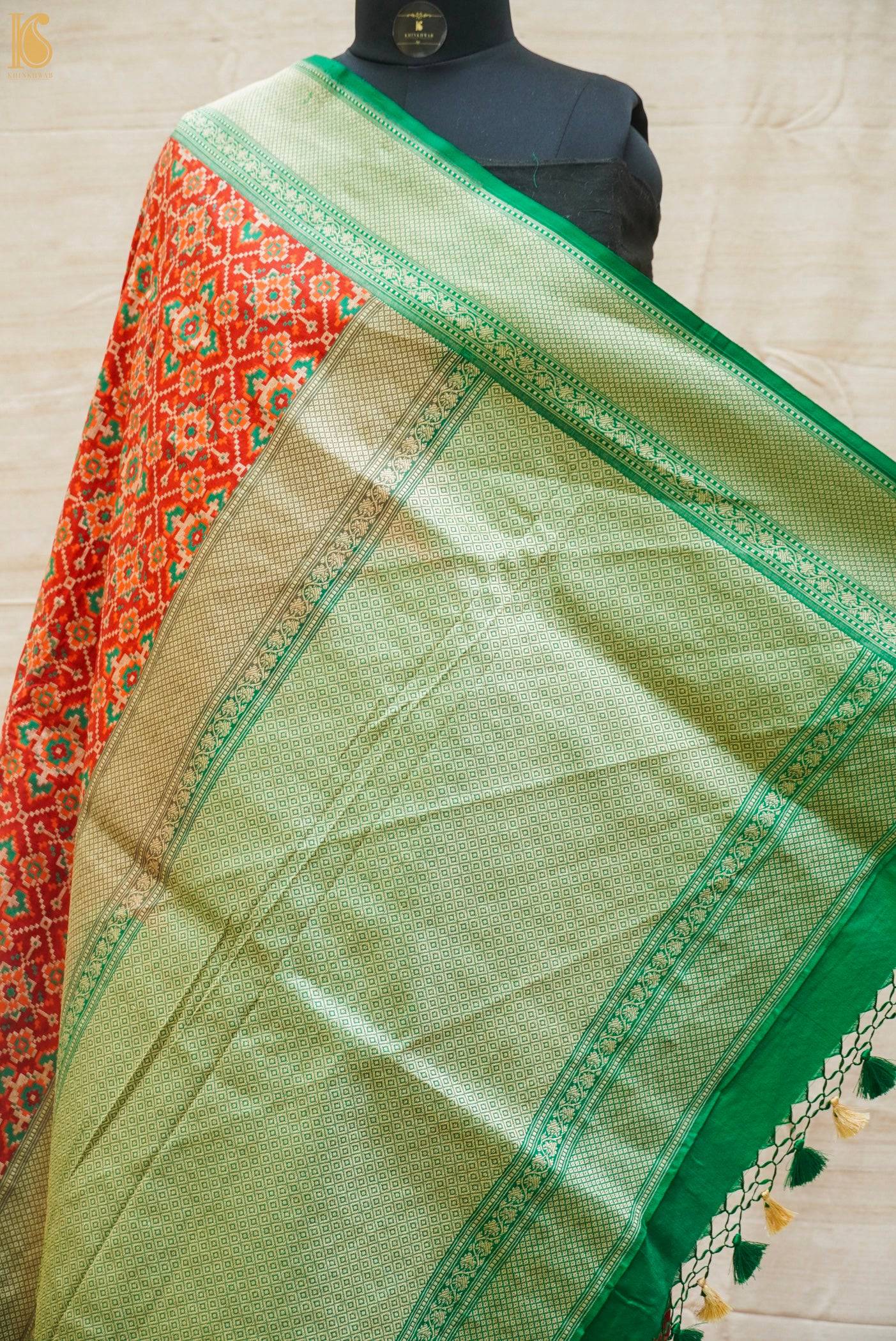 Handloom Katan Silk Red Green Banarasi Saree
