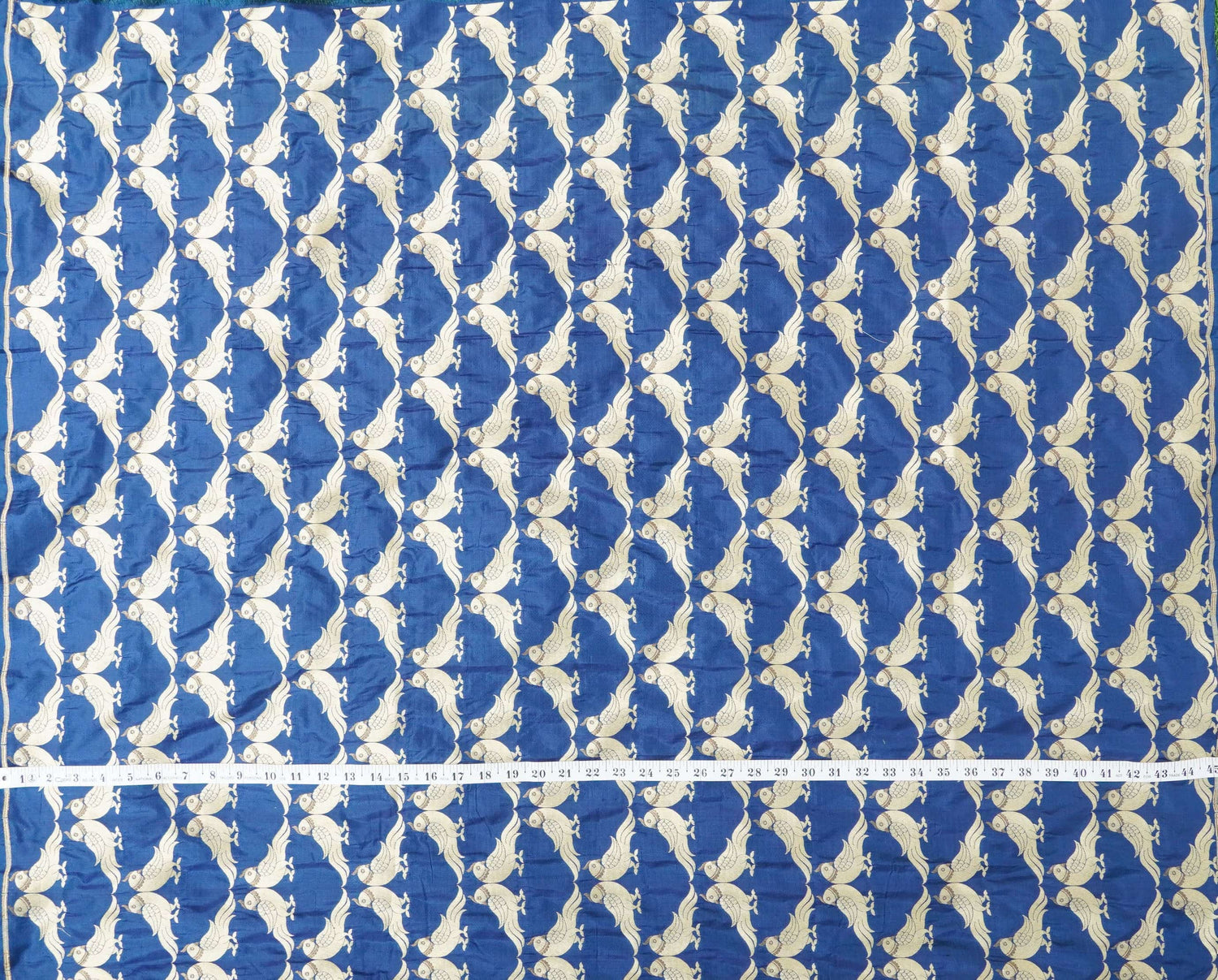 Handwoven Blue Pure Katan Silk Banarasi Bird Fabric