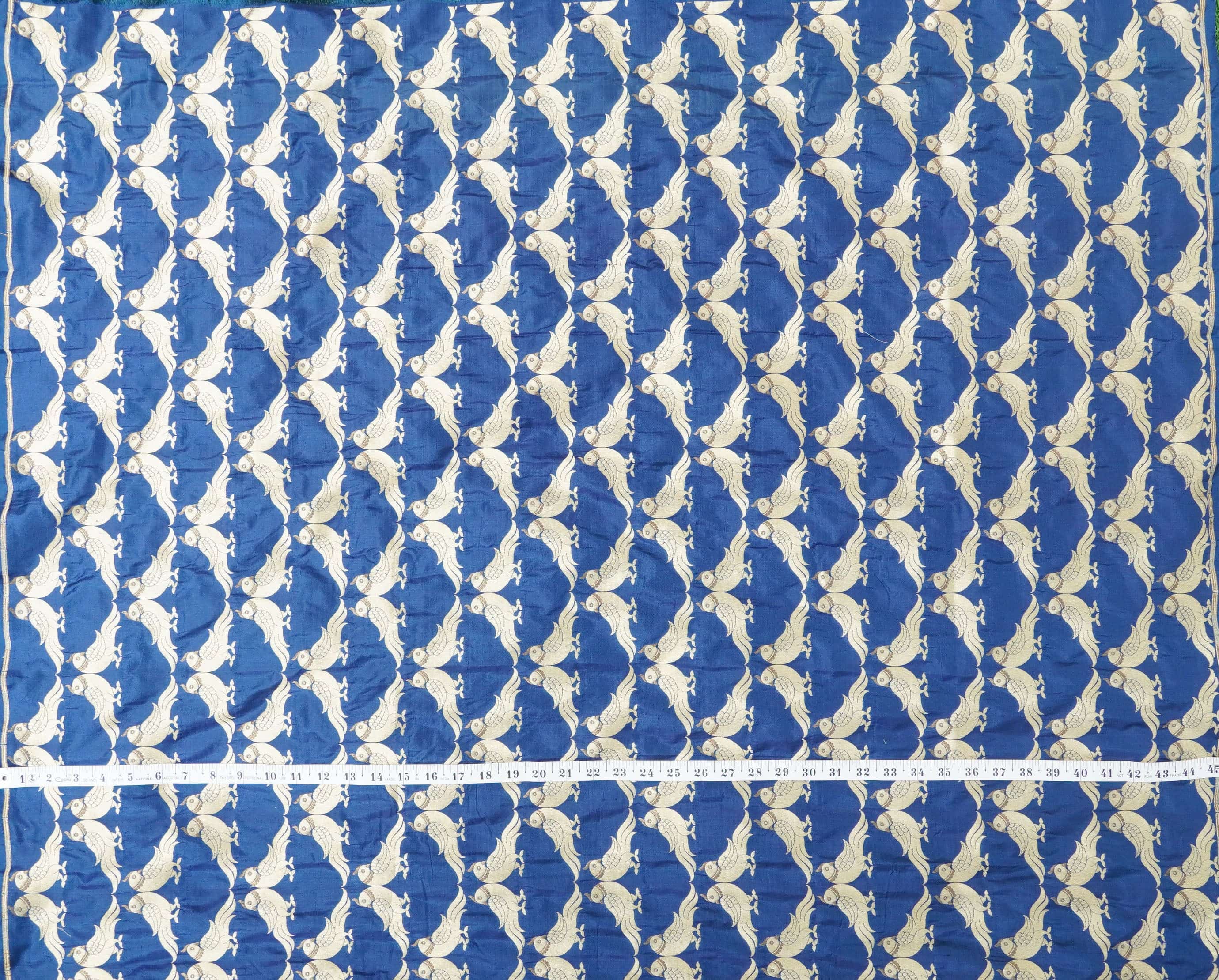 Handwoven Blue Pure Katan Silk Banarasi Bird Fabric