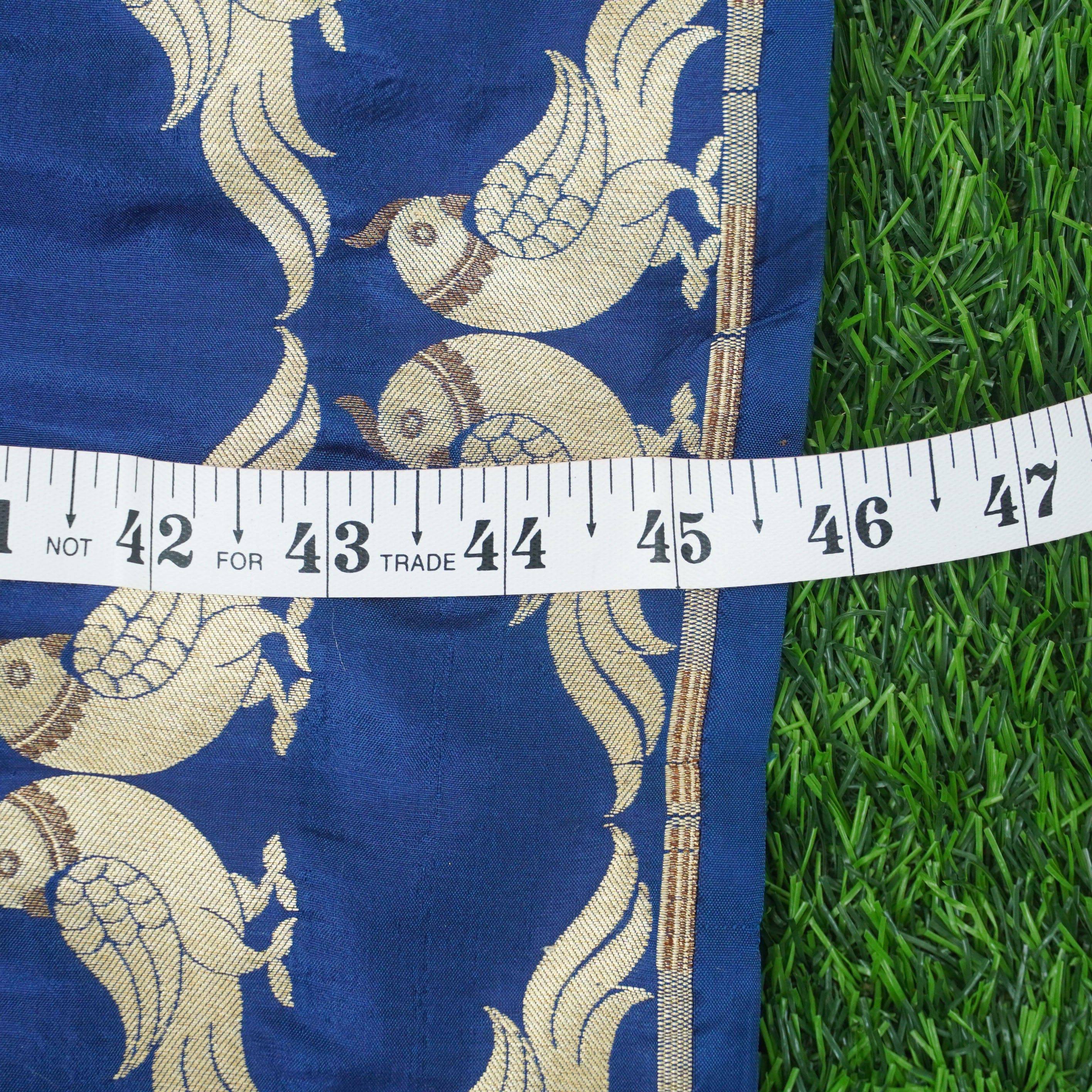 Handwoven Blue Pure Katan Silk Banarasi Bird Fabric