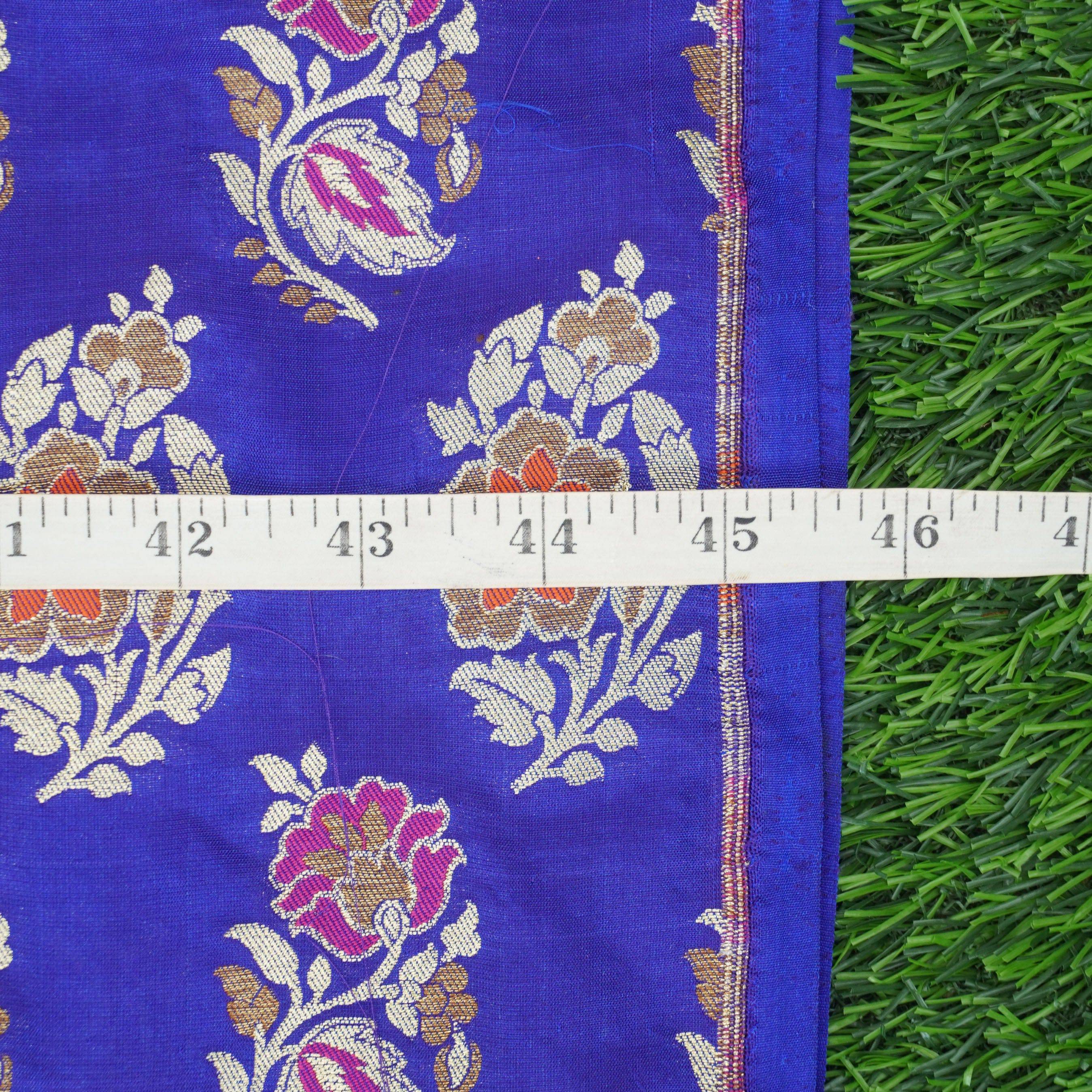 Handwoven Blue Pure Katan Silk Banarasi Blouse Fabric