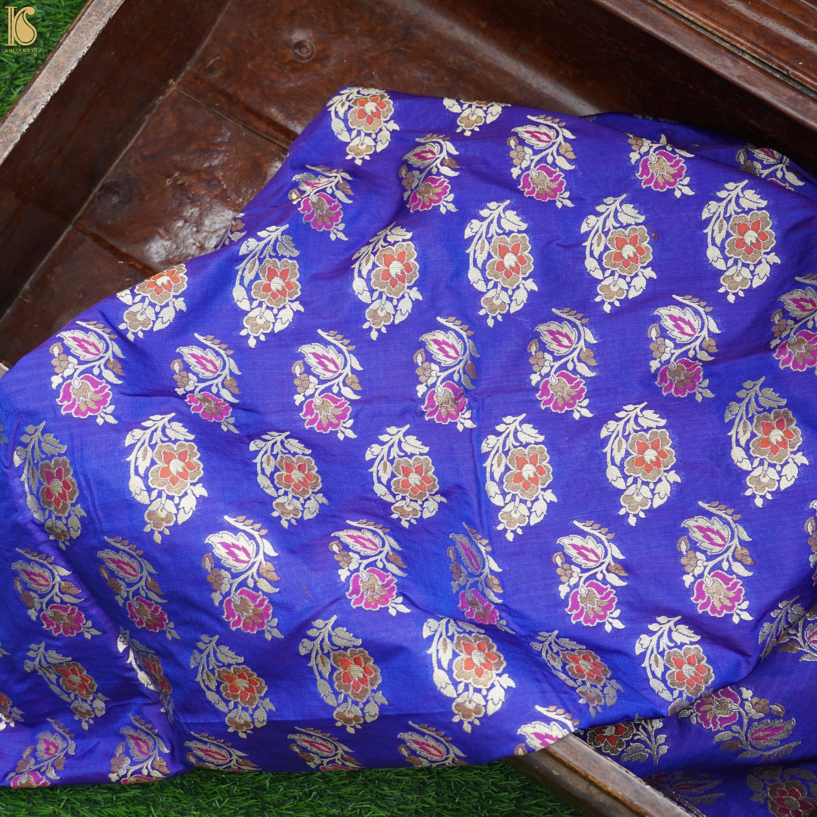 Handwoven Blue Pure Katan Silk Banarasi Blouse Fabric