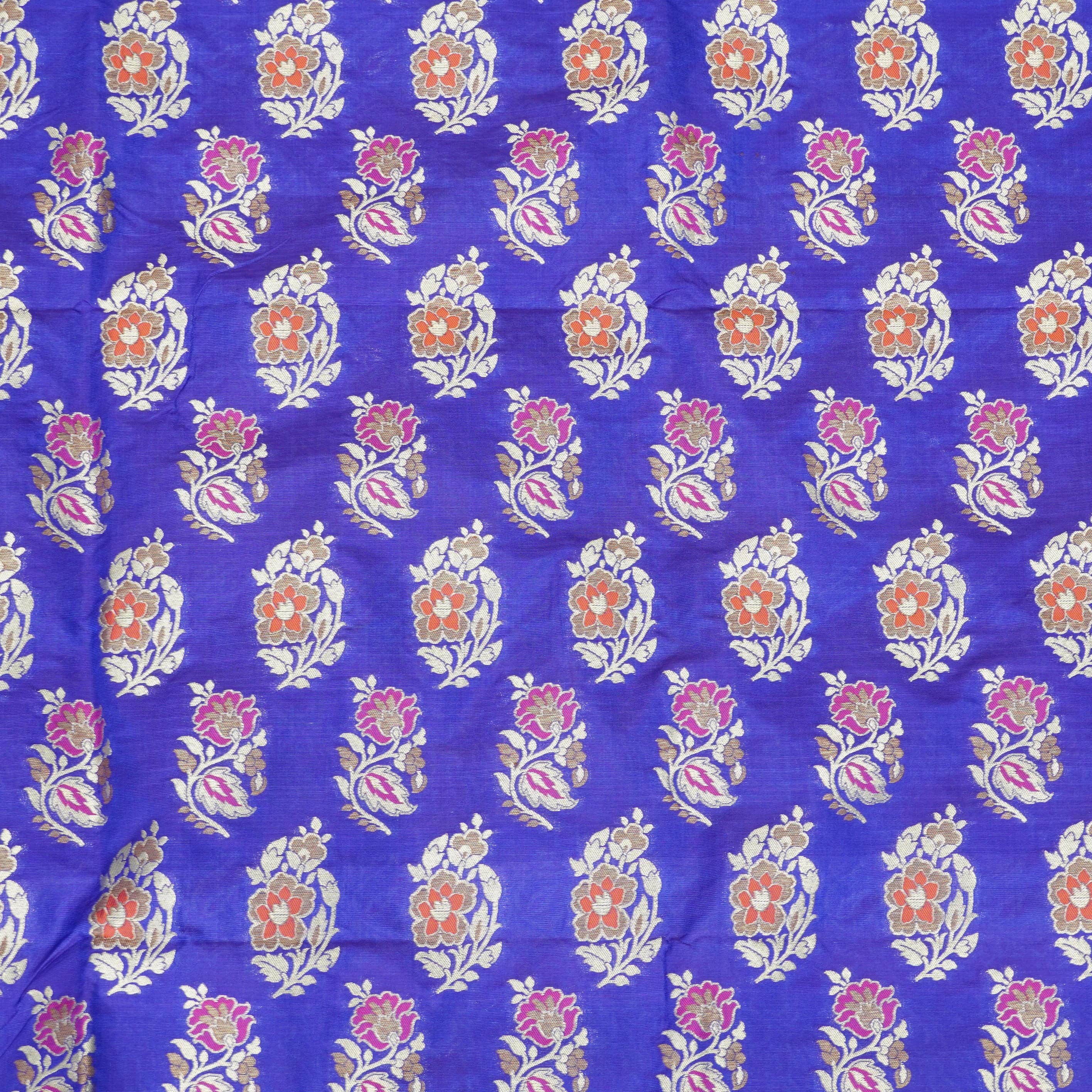 Handwoven Blue Pure Katan Silk Banarasi Blouse Fabric
