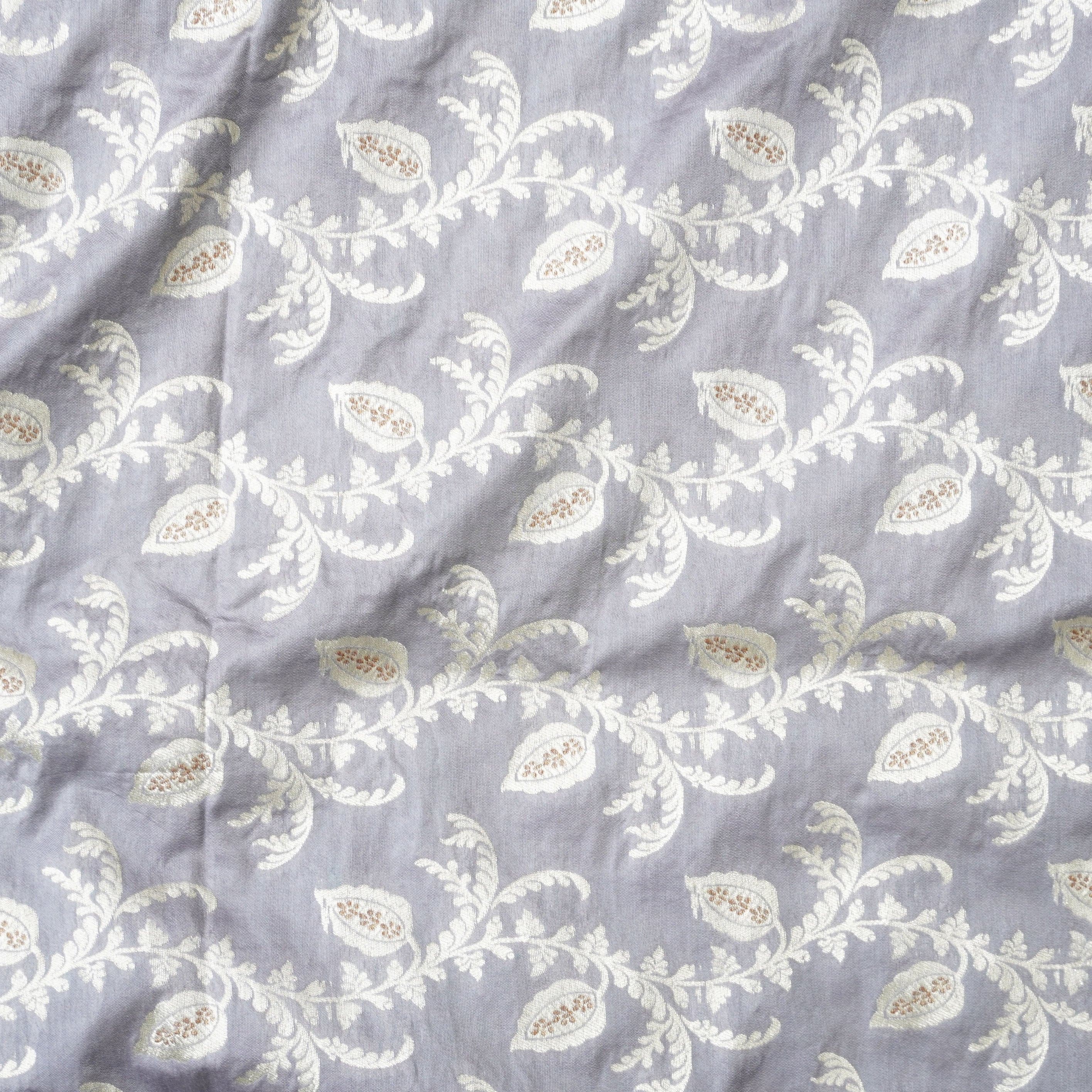Handwoven Grey Pure Katan Silk Banarasi Blouse Fabric