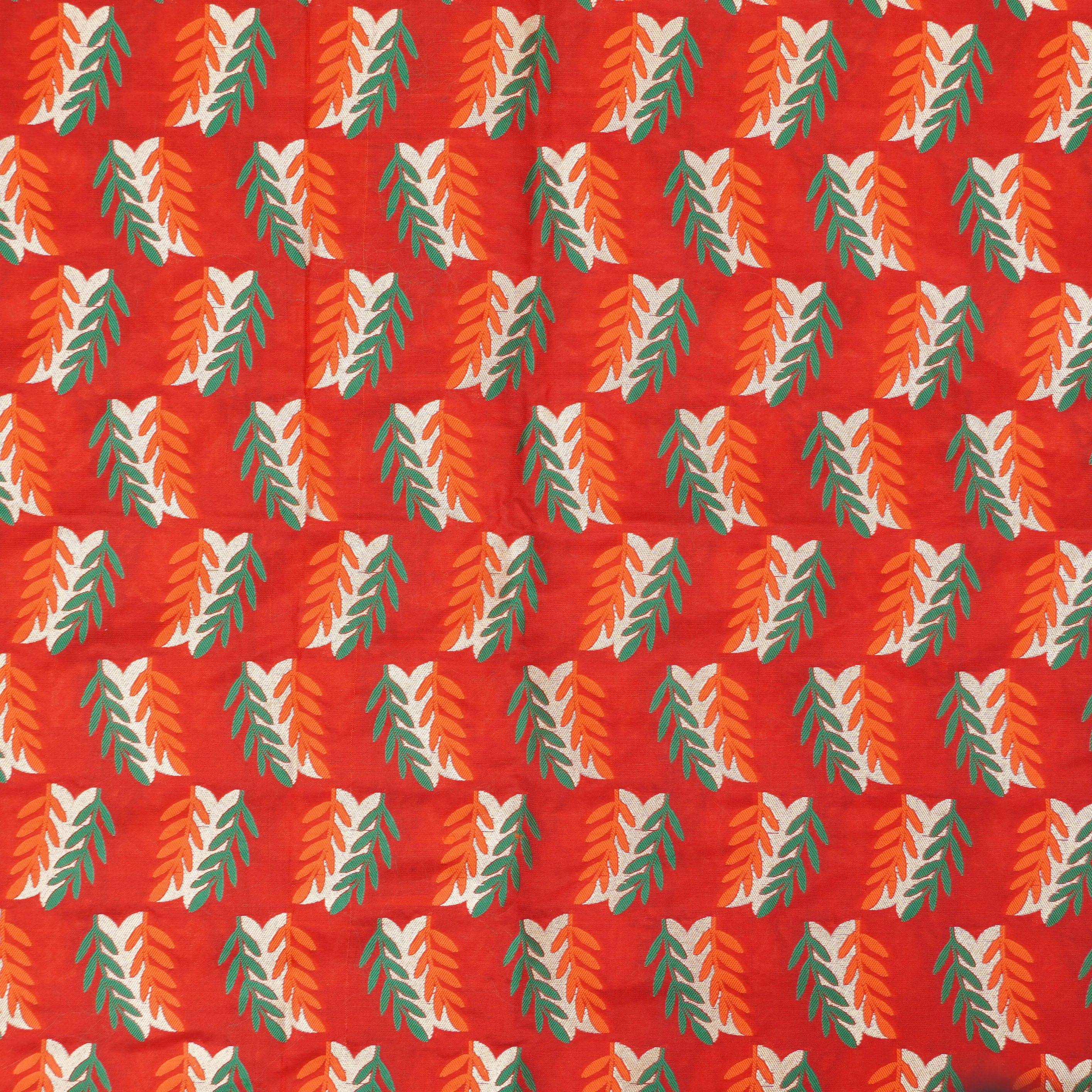 Handwoven Orange Pure Katan Silk Banarasi Blouse Fabric