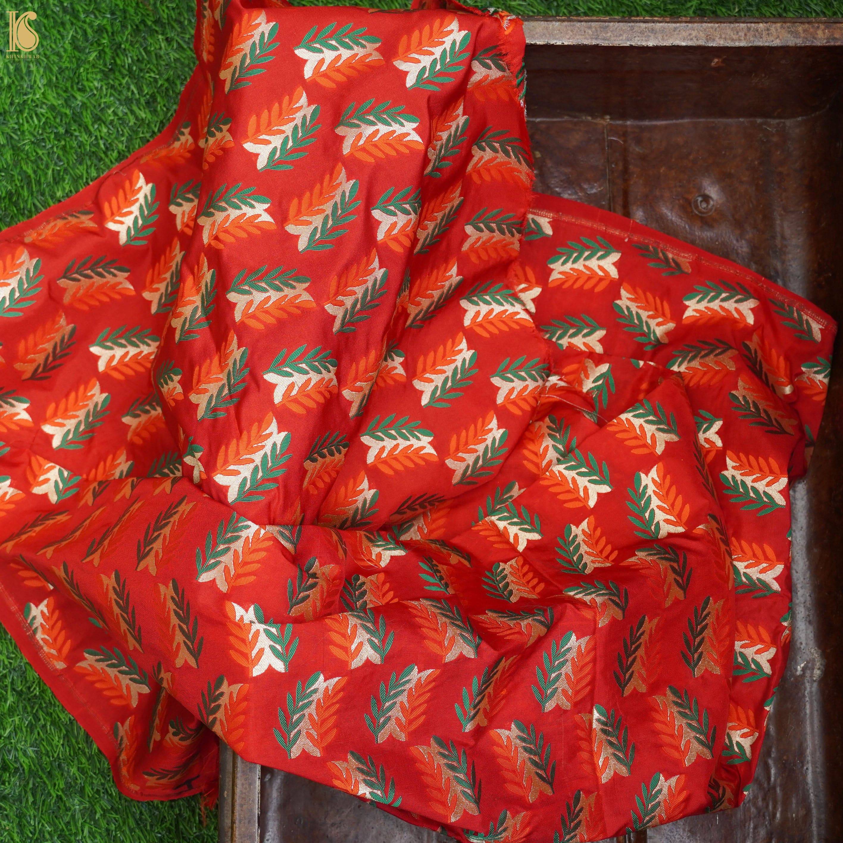 Handwoven Orange Pure Katan Silk Banarasi Blouse Fabric