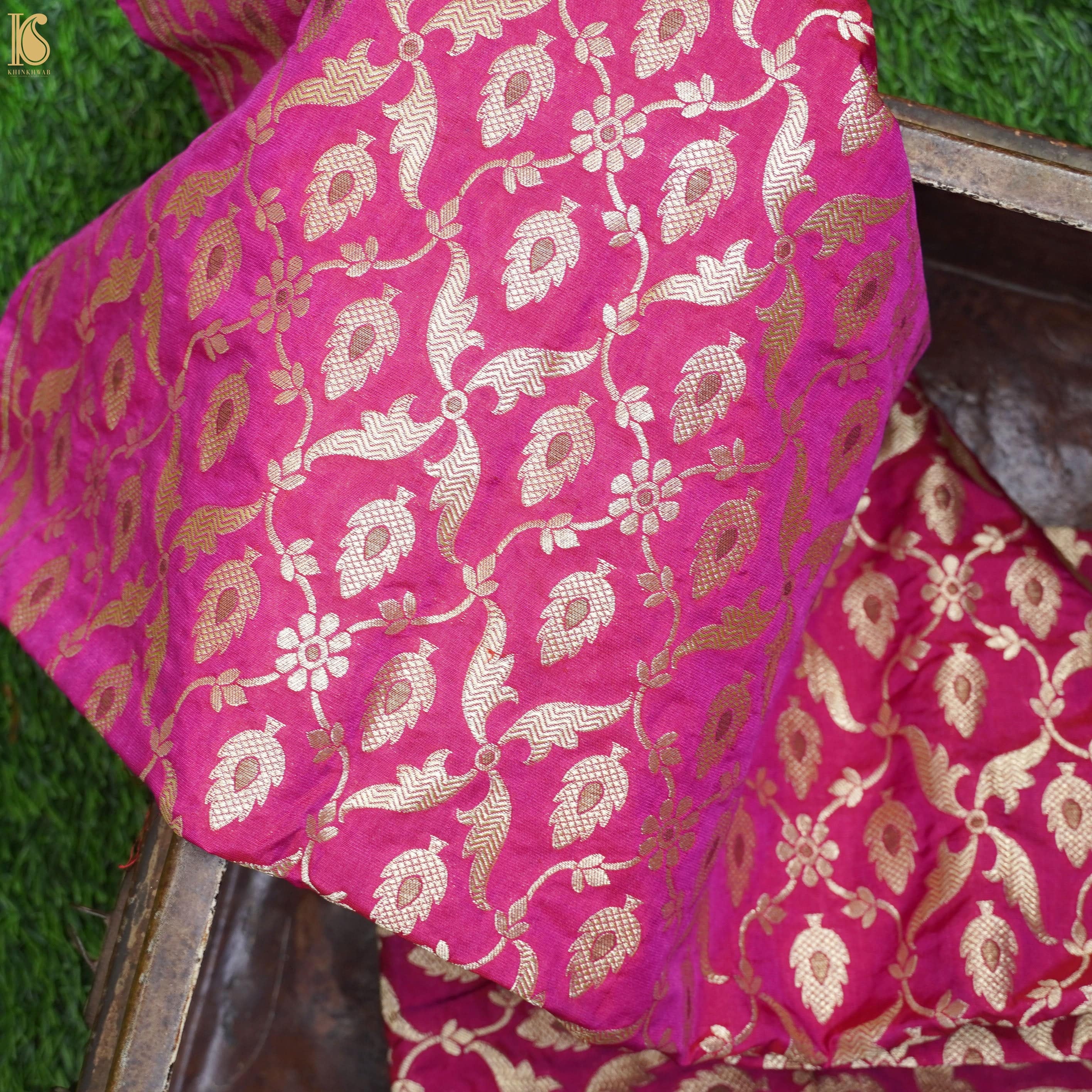 Handwoven Pink Pure Katan Silk Banarasi Blouse Fabric