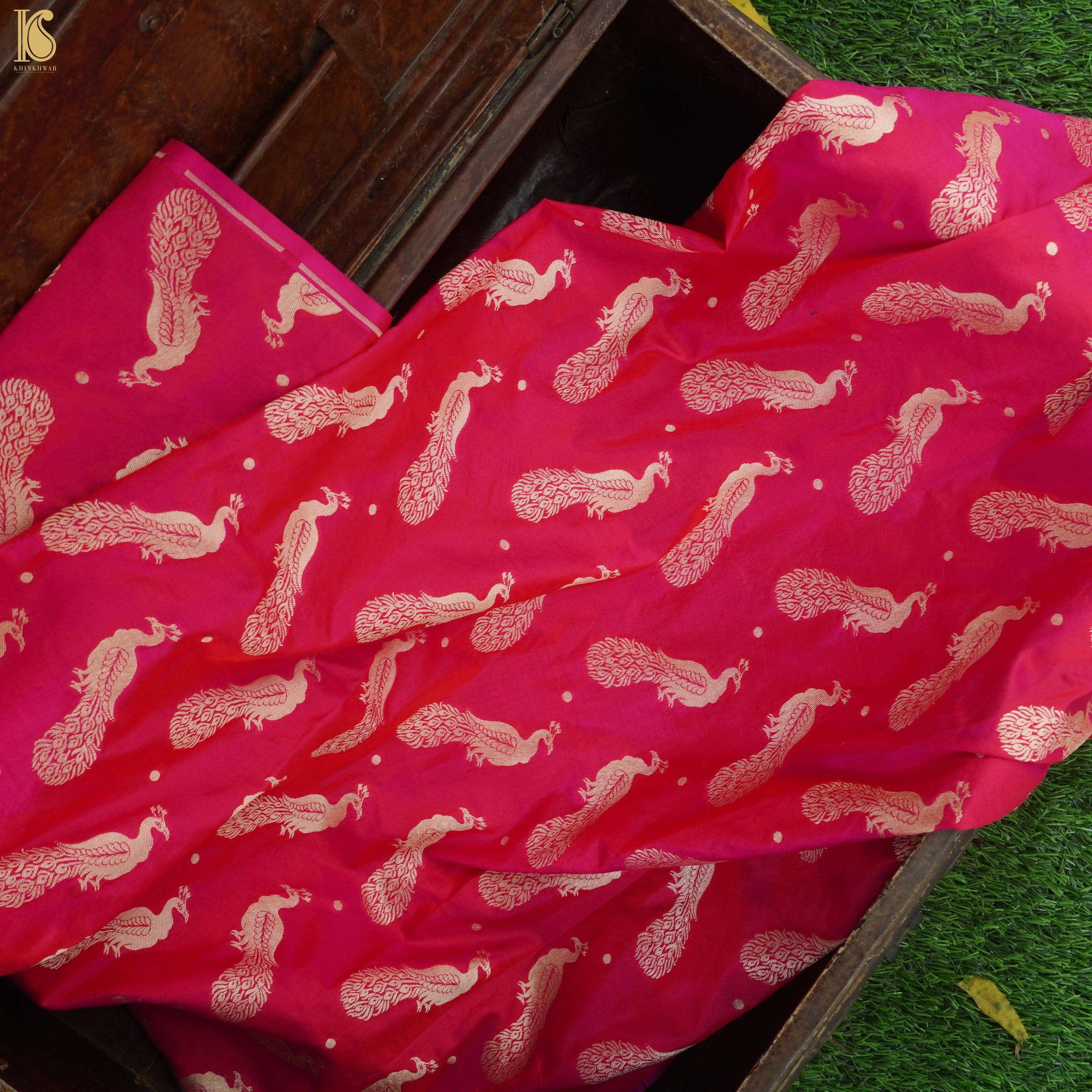 Handwoven Pink Pure Katan Silk Banarasi Fabric