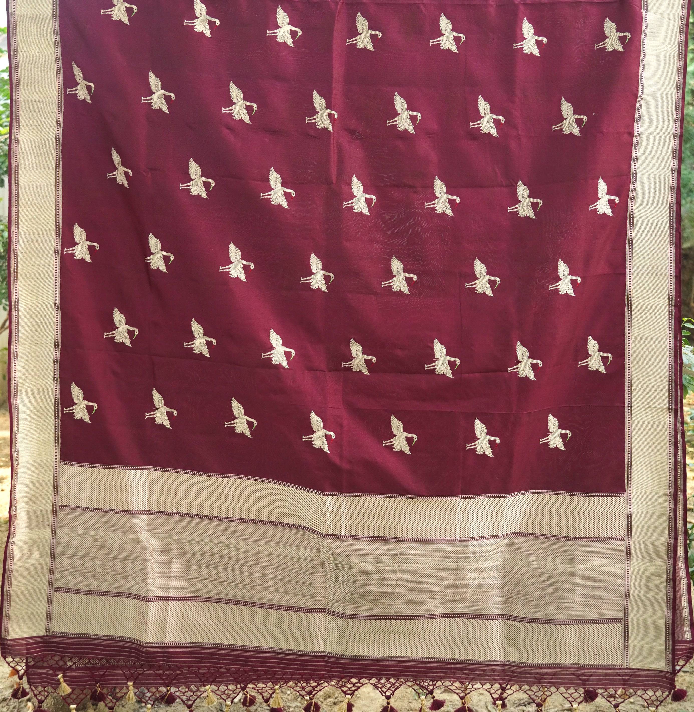 Handwoven Pure Katan Silk Banarasi Bird Dupatta