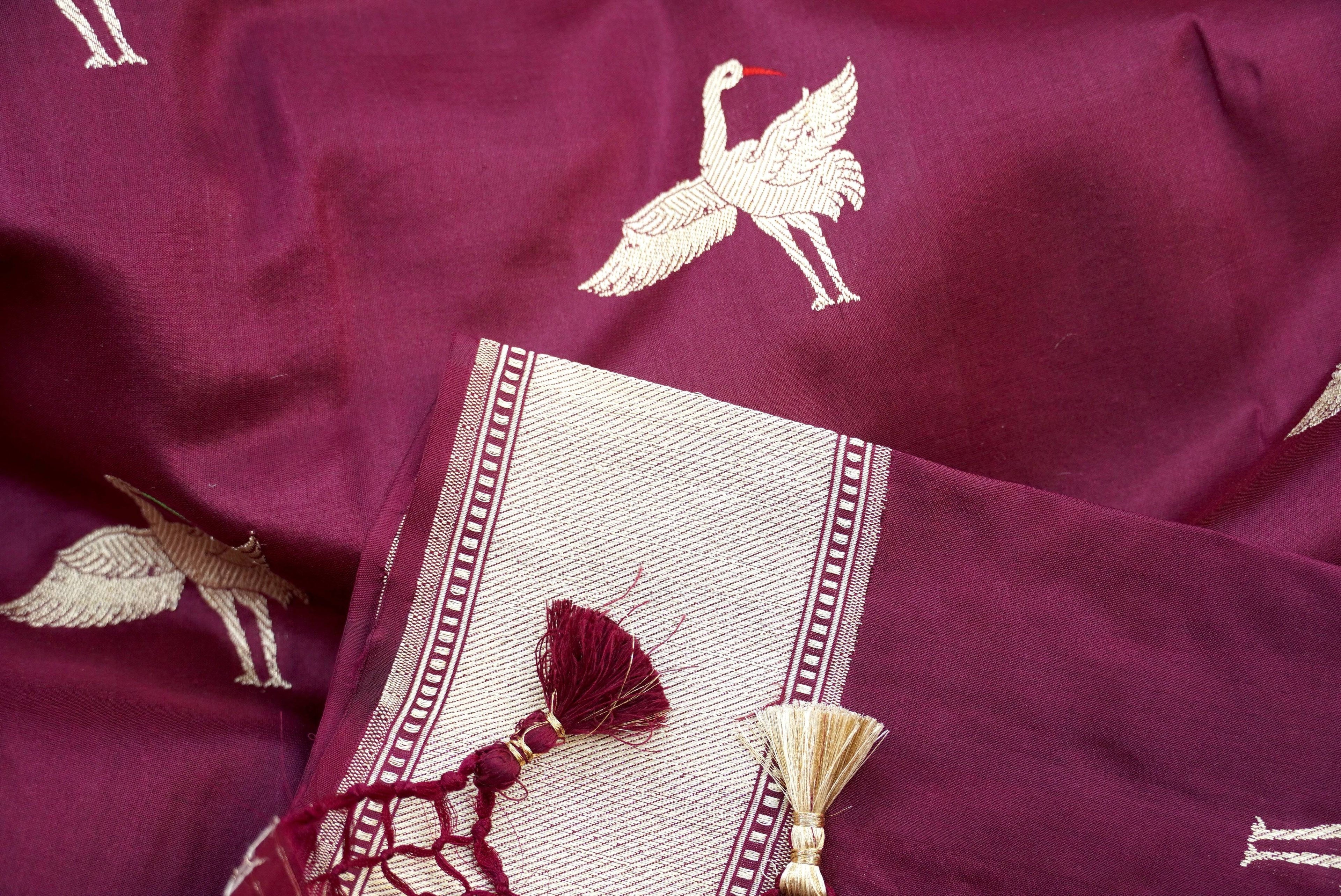 Handwoven Pure Katan Silk Banarasi Bird Dupatta