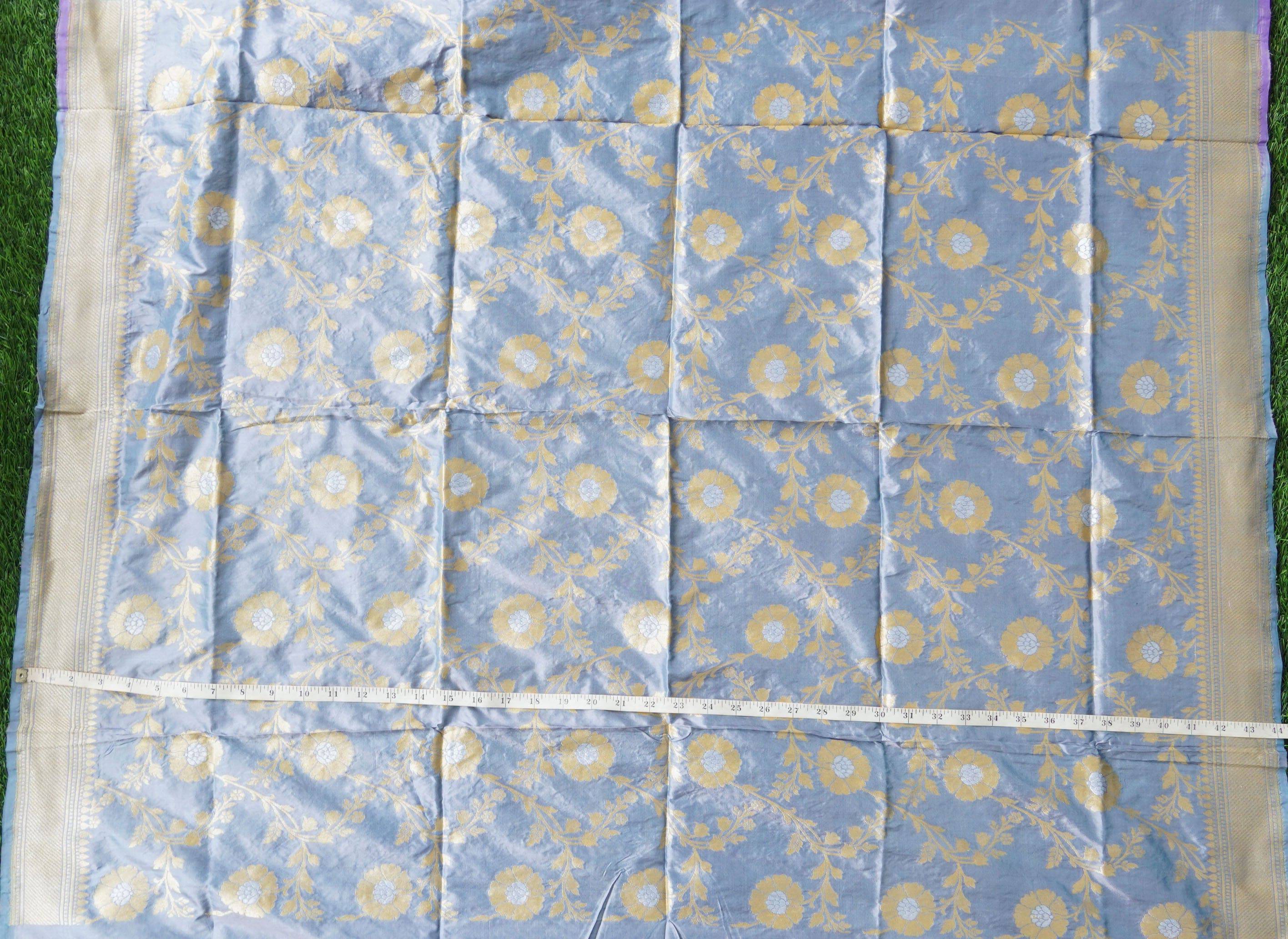 Handwoven Pure Katan Silk Blue Banarasi Blouse Fabric