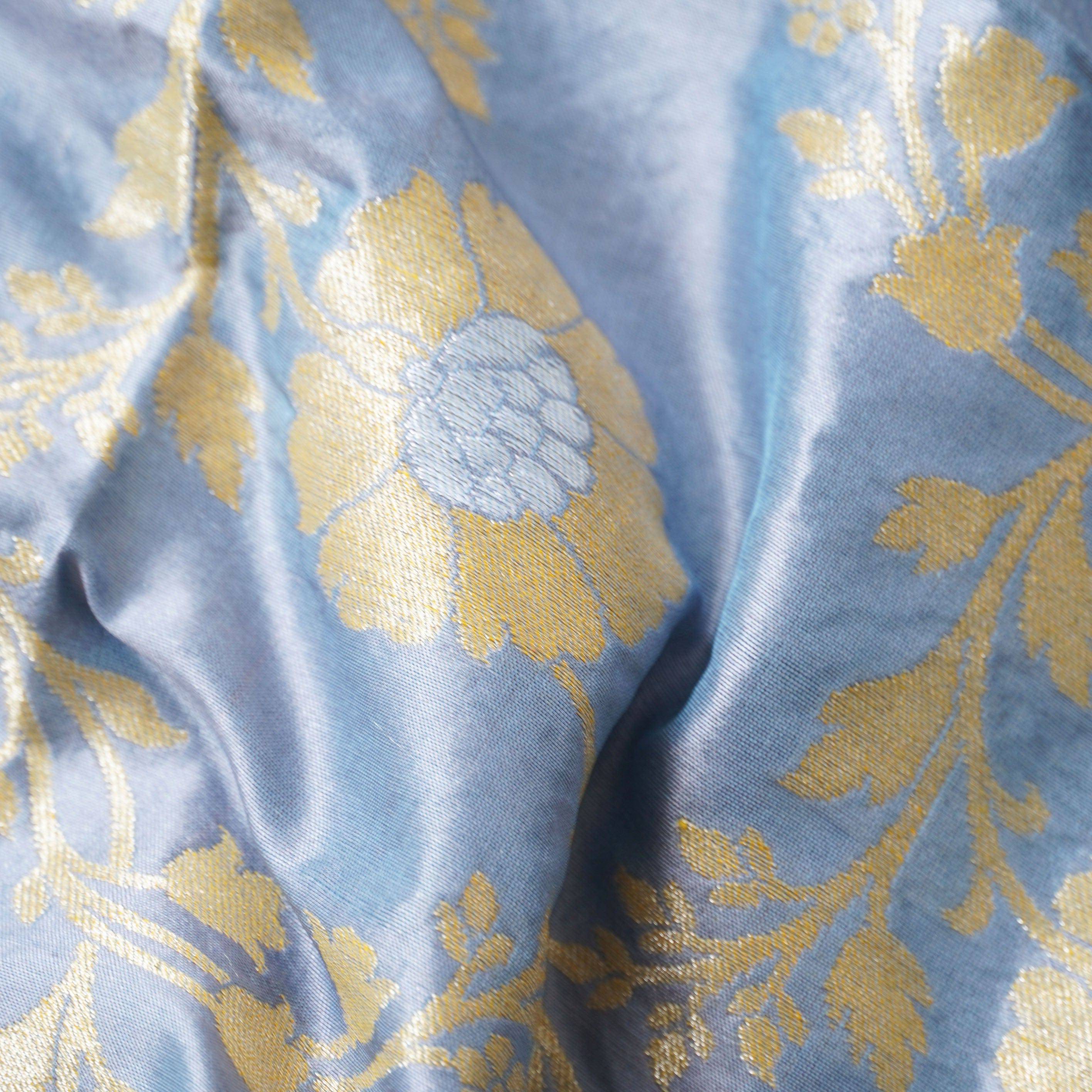 Handwoven Pure Katan Silk Blue Banarasi Blouse Fabric