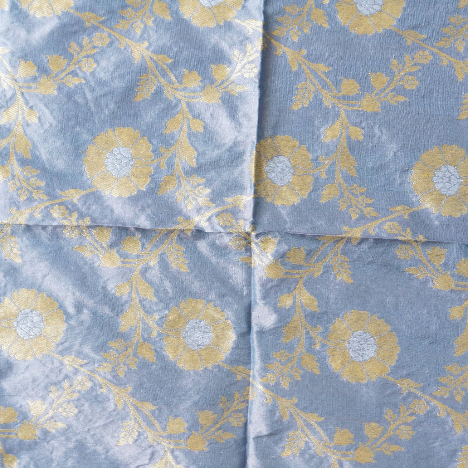 Handwoven Pure Katan Silk Blue Banarasi Blouse Fabric